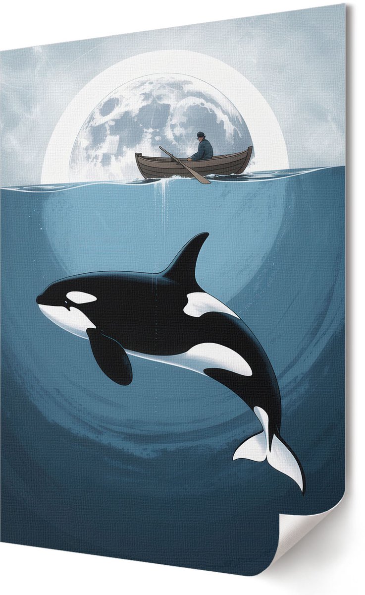 Coloray Polycanvas Poster - Maanavontuur, Illustratie - 420 x 594 - Blauw Wandposter - Rechthoek - Decoratieve poster - Woonkamer, Slaapkamer, Kantoor - Artistiek