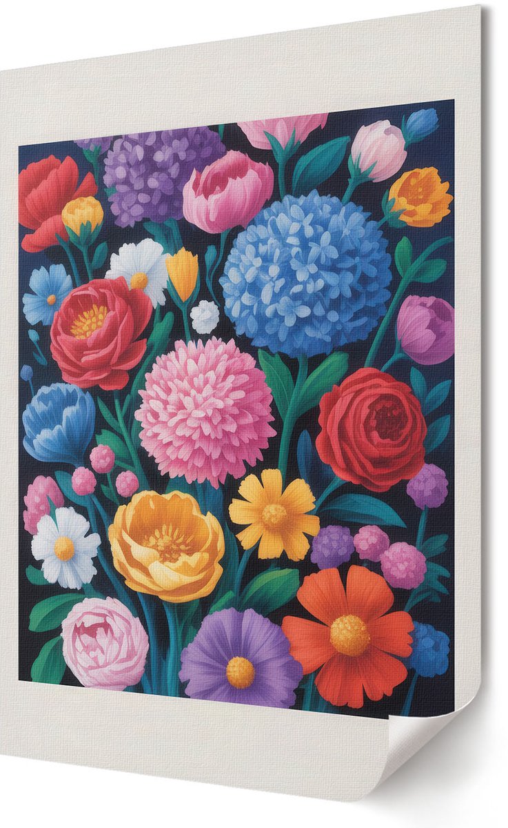 Coloray Polycanvas Wandposter - Regenboogbloemen, Schilderen - 420 x 594 - Blauw Illustratie - Rechthoek - Muurkunst - Woonkamer, Slaapkamer, Kantoor - Romantisch