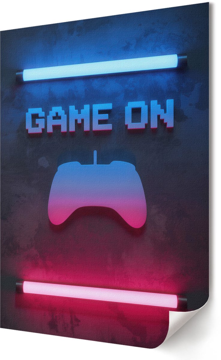 Coloray Canvas Poster Polycanvas - Het Spel Is Begonnen, Neons, Typografie - 420 x 594 - Blauw Patroon - Rechthoek - Kunstposter - Woonkamer, Slaapkamer, Kantoor - Popcultuur