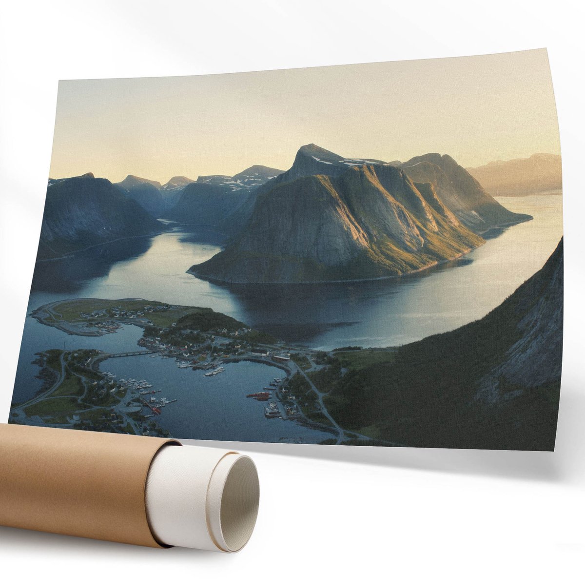 Coloray Polycanvas Wandposter – Bergfjorden, Grijs – 594 x 840 mm – Zwart-Wit Kunstwerk – Rechthoek – Canvas Wandposter – Slaapkamer – Klassiek