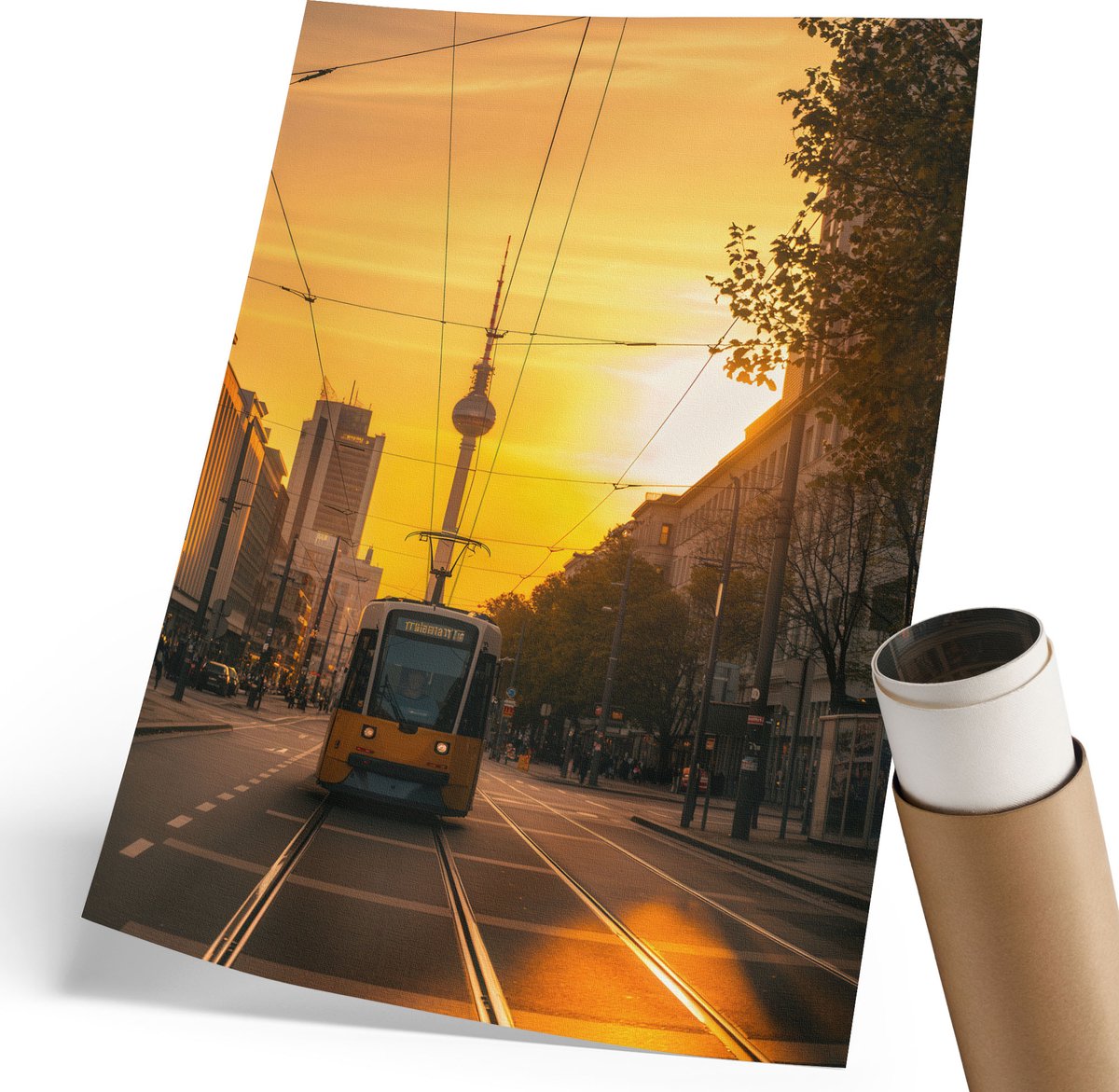Coloray Canvas Poster Polycanvas - Stadstram, Fotografie - 210 x 297 mm - Geel Patroon - Rechthoek - Muurdecoratie - Woonkamer, Slaapkamer, Kantoor - Modern