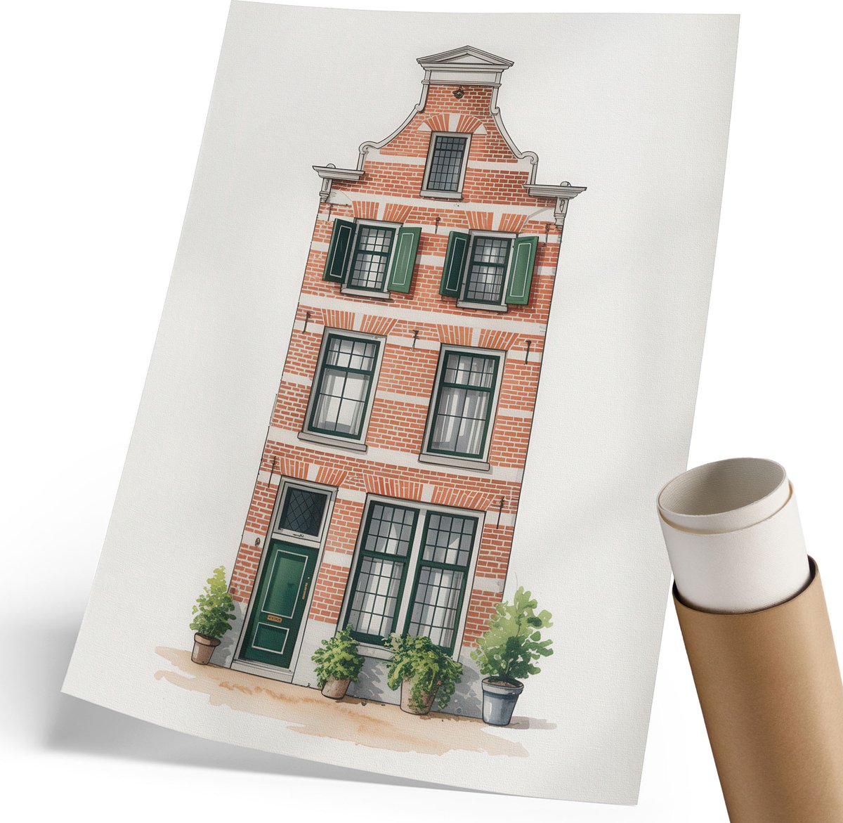 Coloray Canvas Poster Polycanvas - Stadshuis, Illustratie - 210 x 297 mm - Rood Poster - Rechthoek - Kunstposter - Woonkamer, Slaapkamer, Kantoor - Klassiek