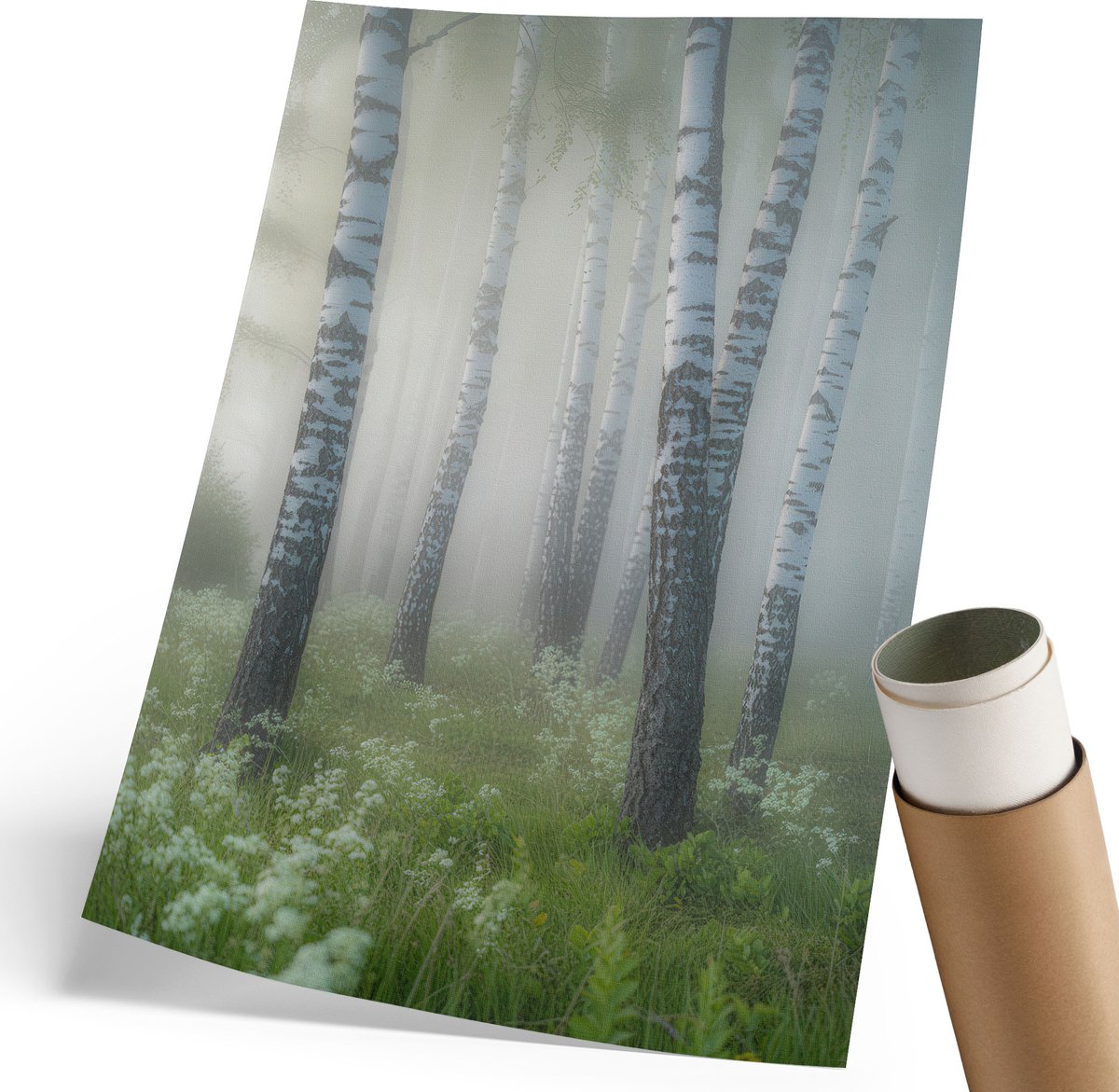 Coloray Polycanvas Poster - Berkenbos, Fotografie - 210 x 297 mm - Wit Motief - Rechthoek - Muurdecoratie - Woonkamer, Slaapkamer, Kantoor - Klassiek