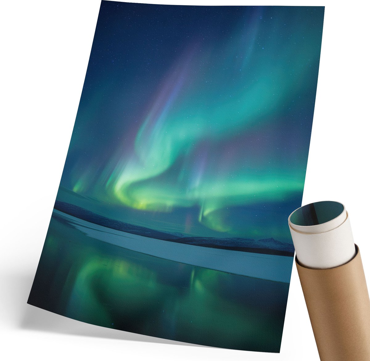 Coloray Polycanvas Wandposter - Noorderlicht, Fotografie - 210 x 297 mm - Groen Illustratie - Rechthoek - Canvasposter - Woonkamer, Slaapkamer, Kantoor - Modern