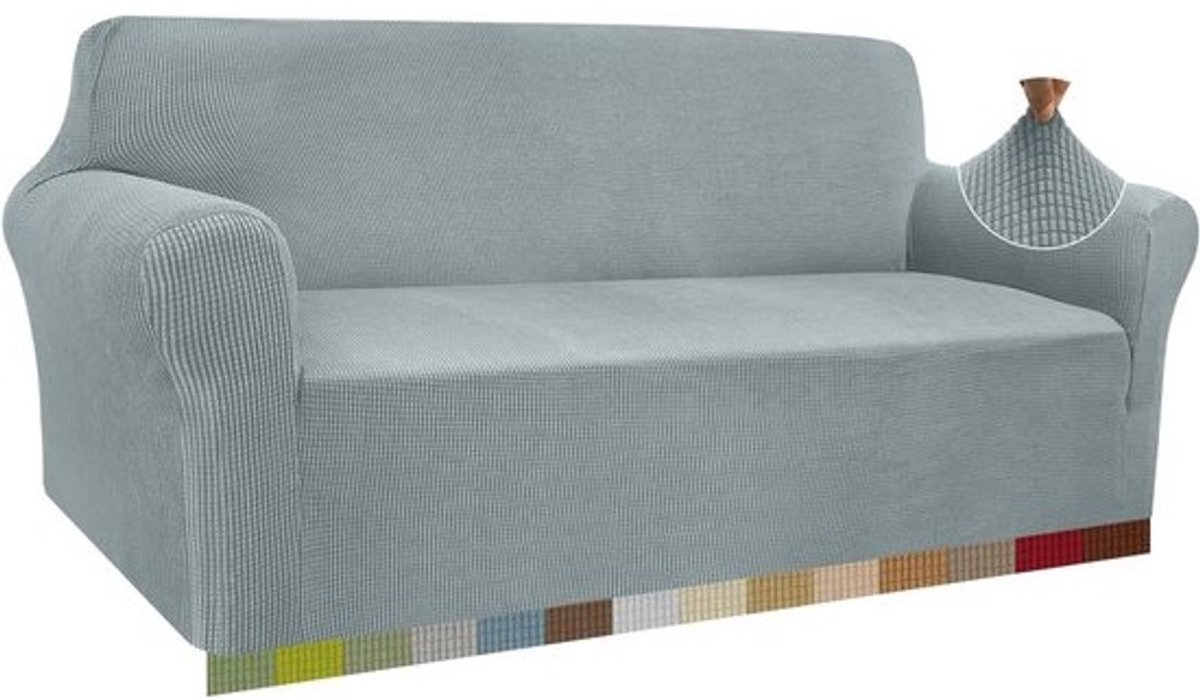 Bankovertrek Stretch - Bankhoes Elastisch - Meubels Beschermen - Jacquard Ruitpatroon - 3-zits 185-235 cm - Grijs