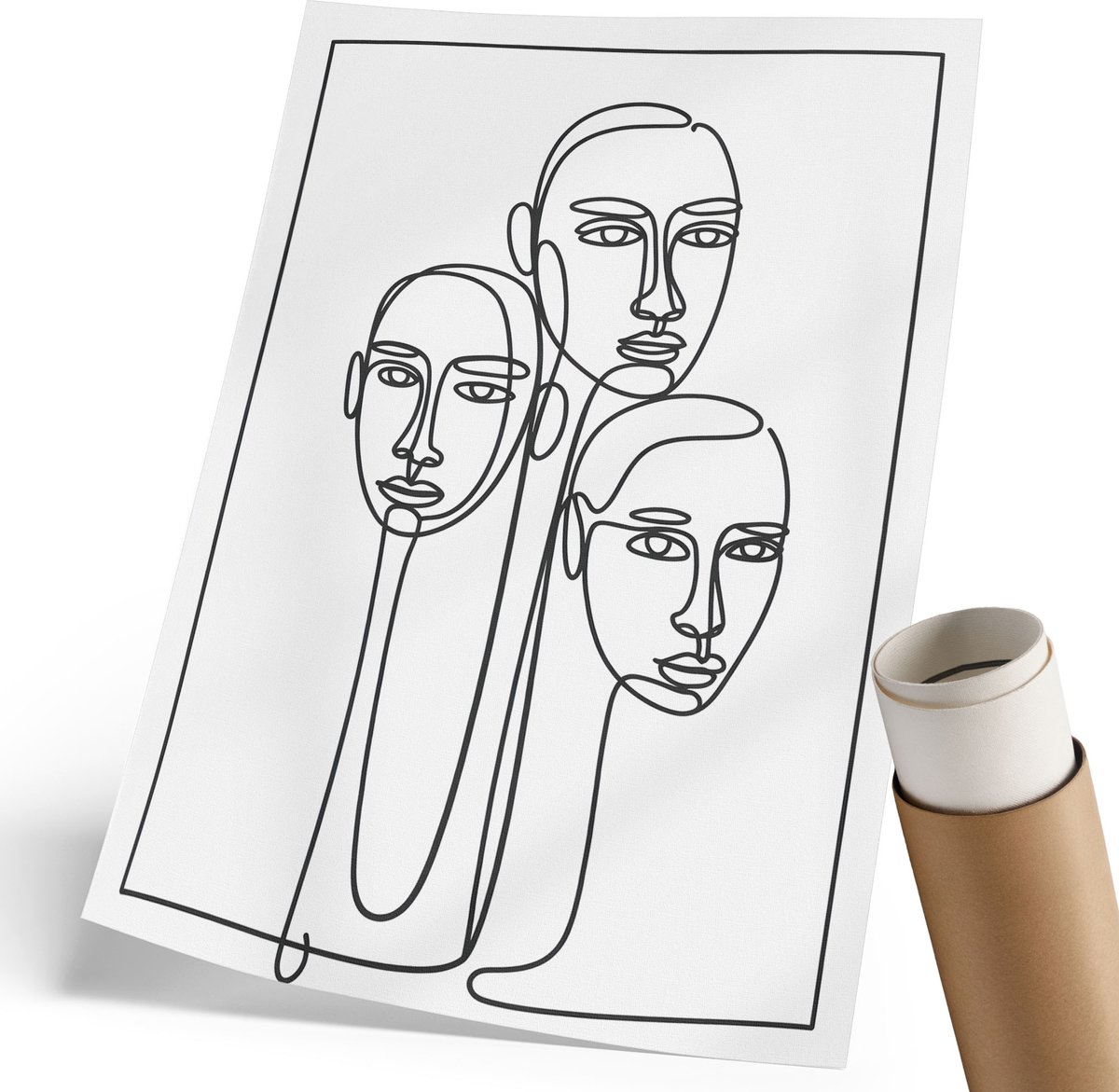 Wallfluent Canvas Poster Polycanvas - Zittende Vrouw, Schilderen - 297 x 420 mm - Beige Patroon - Rechthoek - Kunstposter - Woonkamer, Slaapkamer, Kantoor - Rustiek