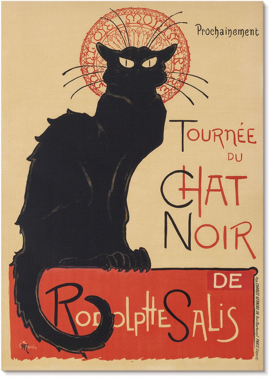 Tulup Canvas Poster Polycanvas - Tournée Du Chat Noir, Poster - A4 - Zwart Poster - Rechthoek - Wandkunst - Woonkamer, Slaapkamer, Kantoor - Art deco