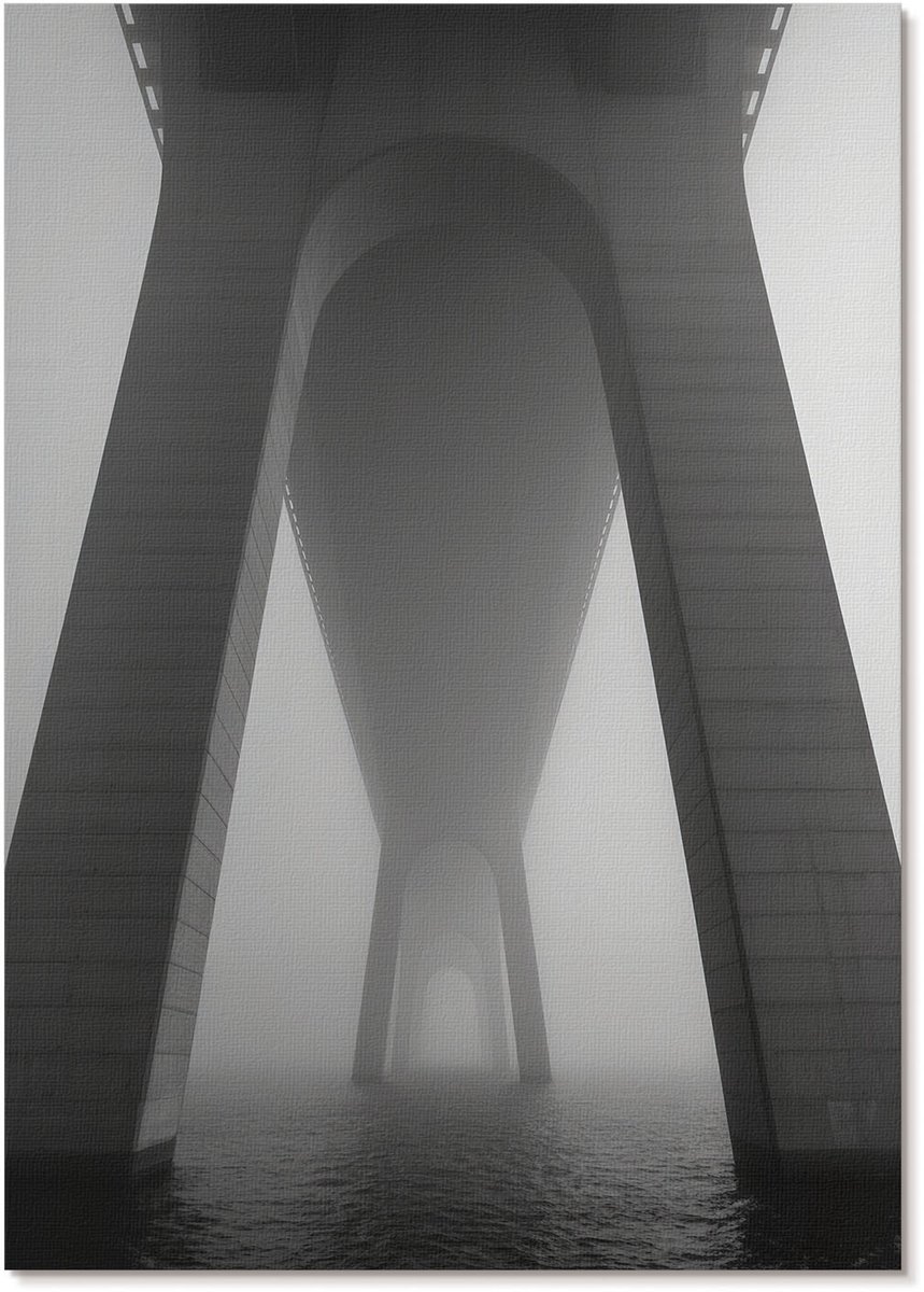 Tulup Canvas Poster Polycanvas - Brug In De Mist, Fotografie - A4 - Grijs Poster - Rechthoek - Muurdecoratie - Woonkamer, Slaapkamer, Kantoor - Industrieel