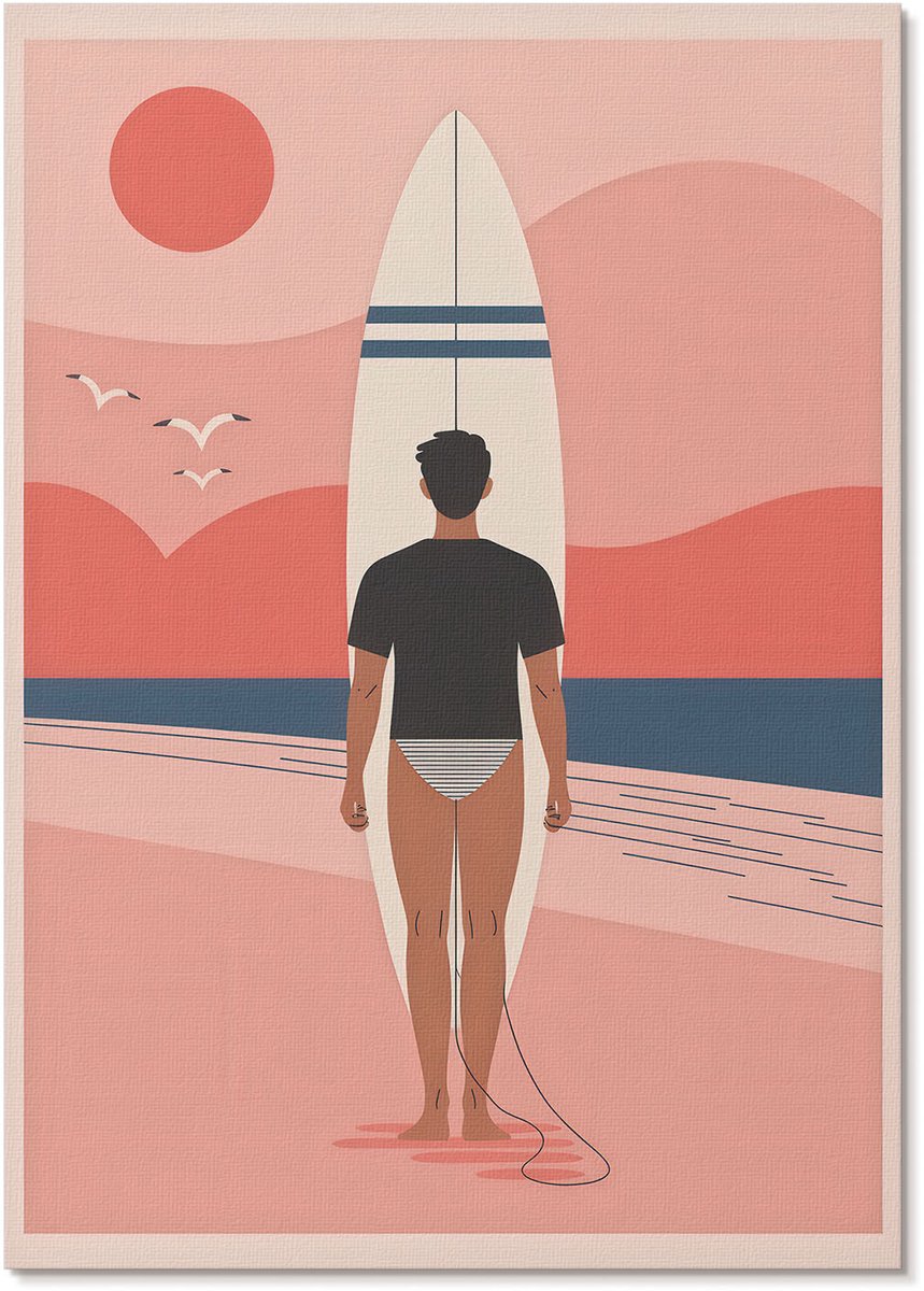 Tulup Polycanvas Poster - Strandthema, Illustratie - A4 - Roze Illustratie - Rechthoek - Kunstposter - Woonkamer, Slaapkamer, Kantoor - Modern