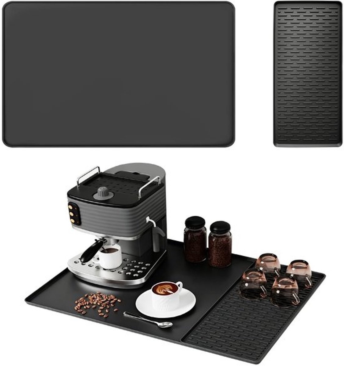 Dailygoods- Koffiemat 40x60 Antislip - Siliconen Koffiemat 2 in 1 - Afdruipmat voor Koffiezetapparaat - Hittebestendig - Geschikt voor Espressomachine - Glazen/Kopjes - Koffiemachine Mat