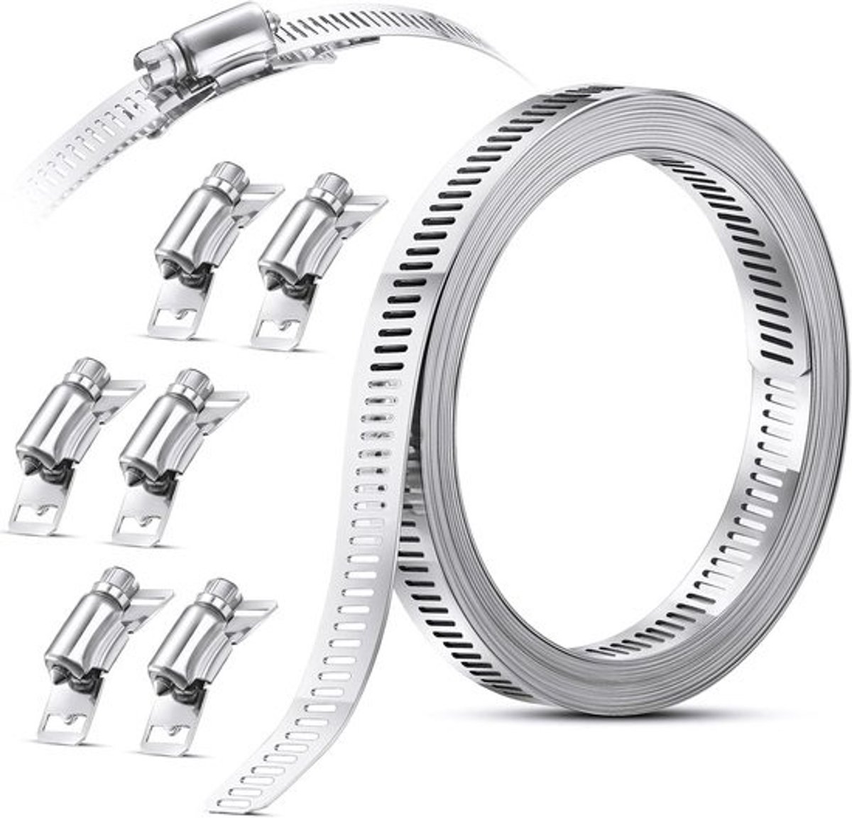 Slangklemmen - Wormklemmen Pijpklemmen - Lekkages Voorkomen - Verstelbare Lengte - 2.4 meter - Zilver