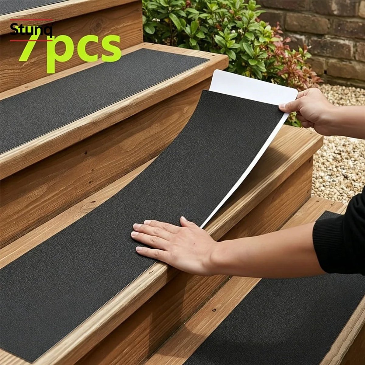Stunq® Antislip trapmatten PVC zelfklevend zwart 60x10 cm (7 stuks)