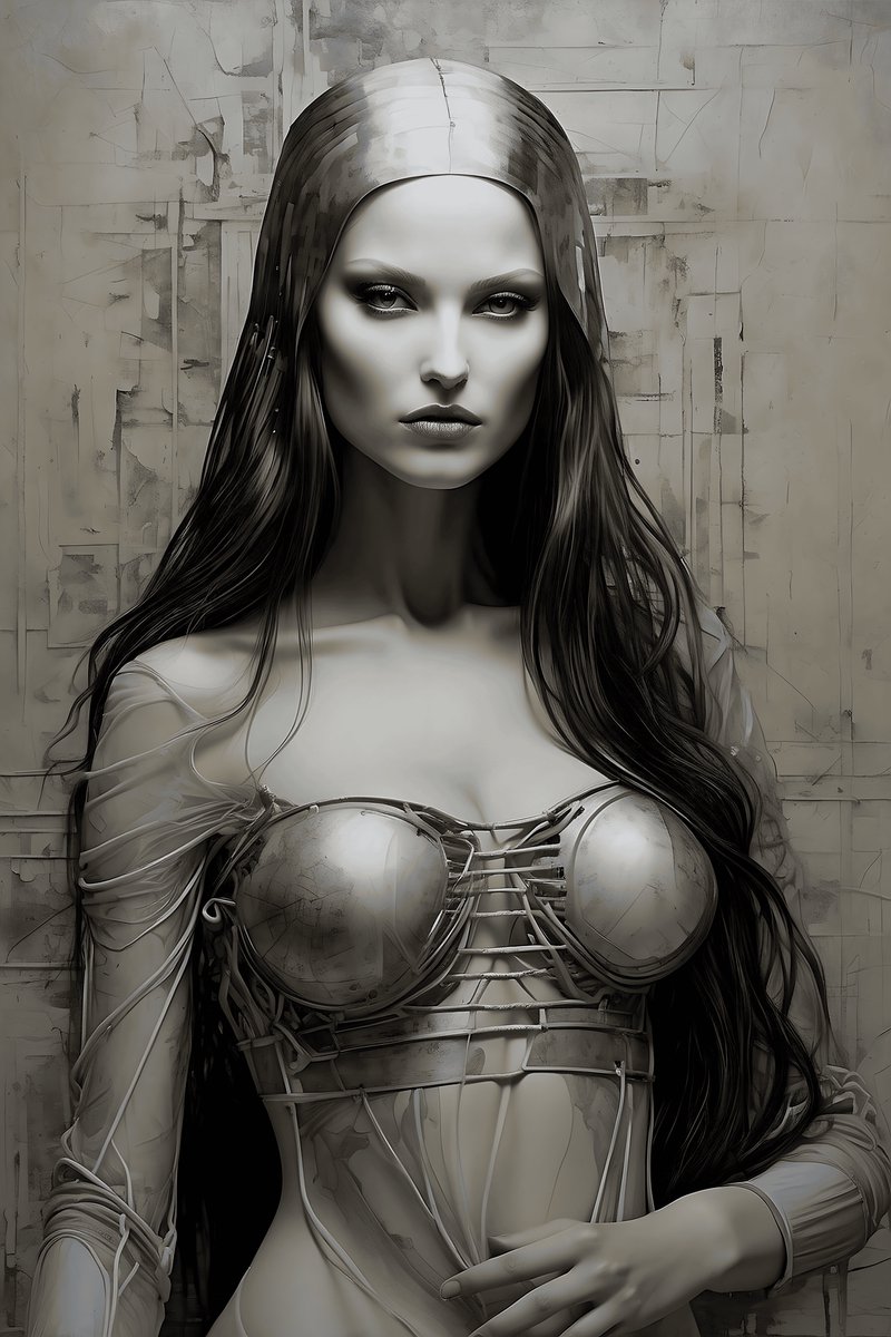 Metalen Vrouw Poster - Sci-Fi - Interieur - Moderne - Abstracte - posters - formaat 70x100cm - Wanddecoratie - L1103MT
