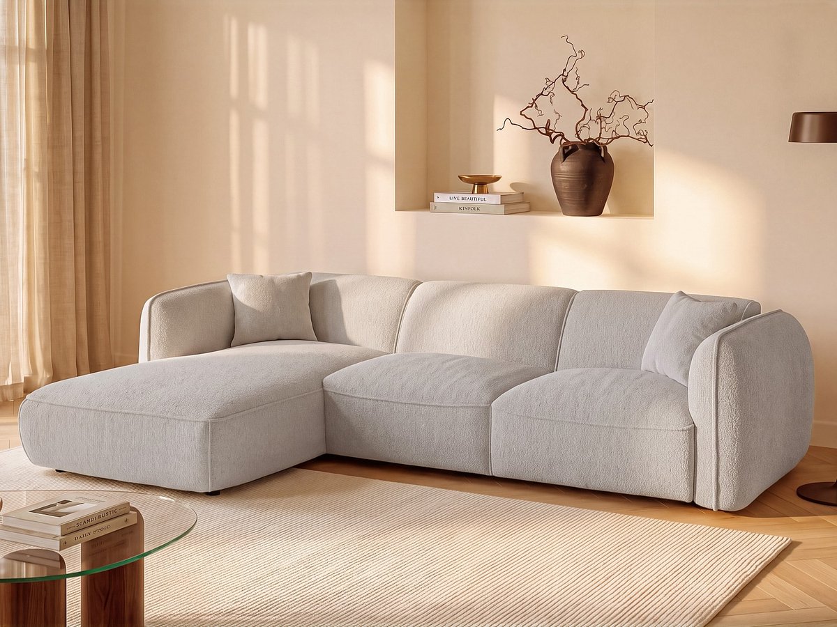 Vente-unique Linkse hoekslaapbank in beige chenillestof CAMILIO