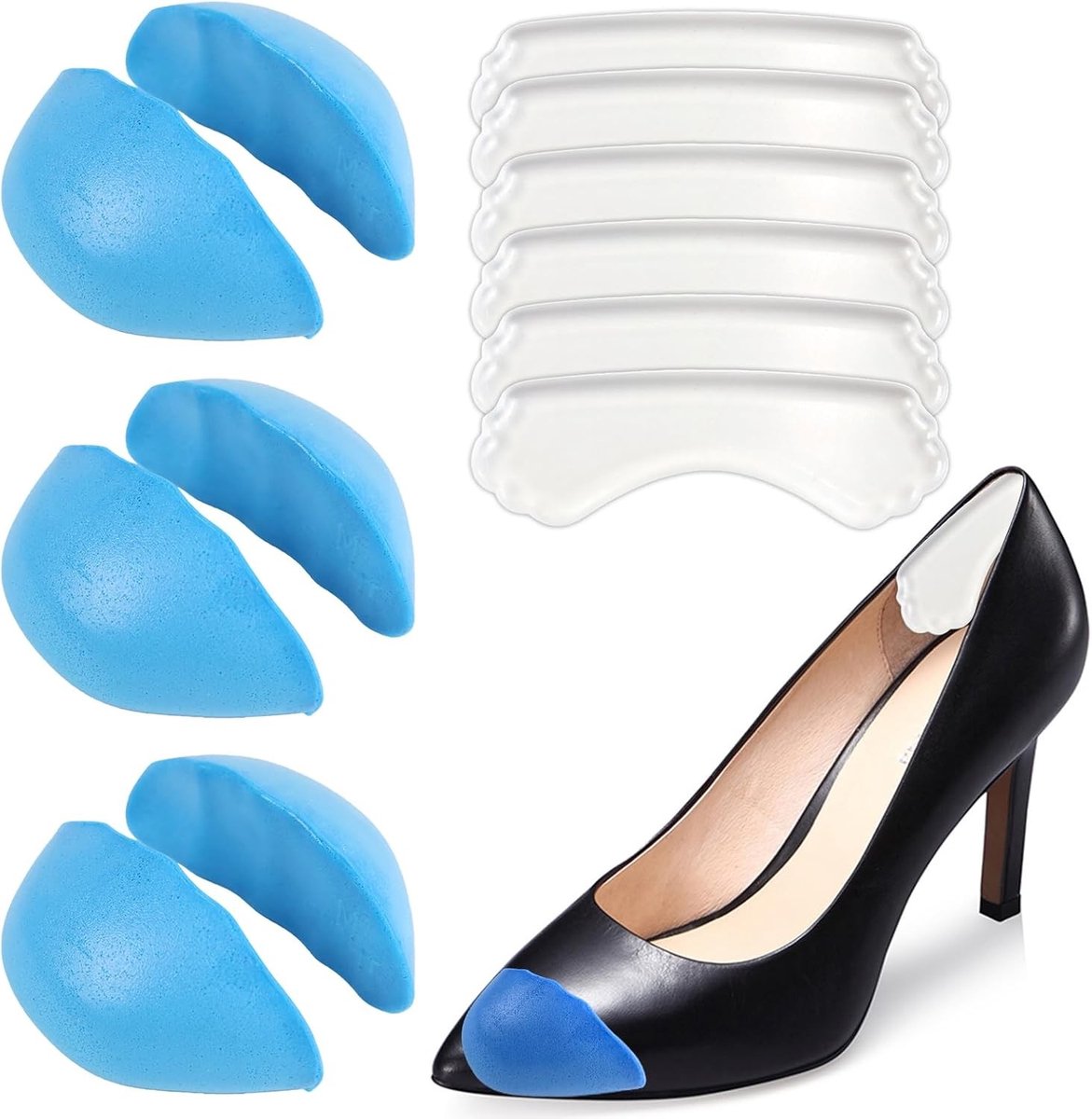 Inlegzolen voor te grote schoenen, 3 paar hielkussens en 3 paar teenkussens, schoenverkleiners en comfort pads voor heren en dames