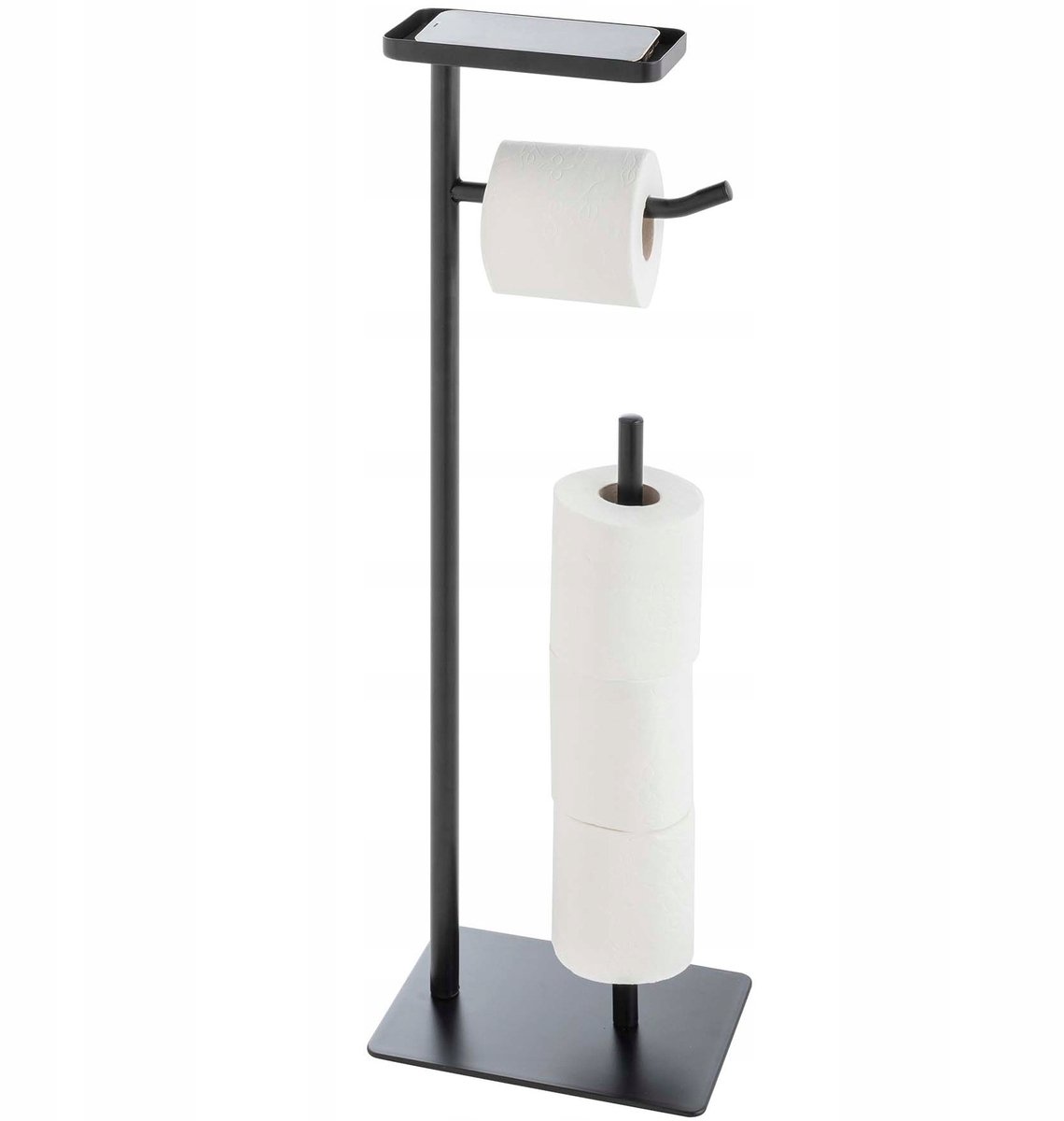 Zwarte Toiletrolhouder met Plank - Metaal & Hout
