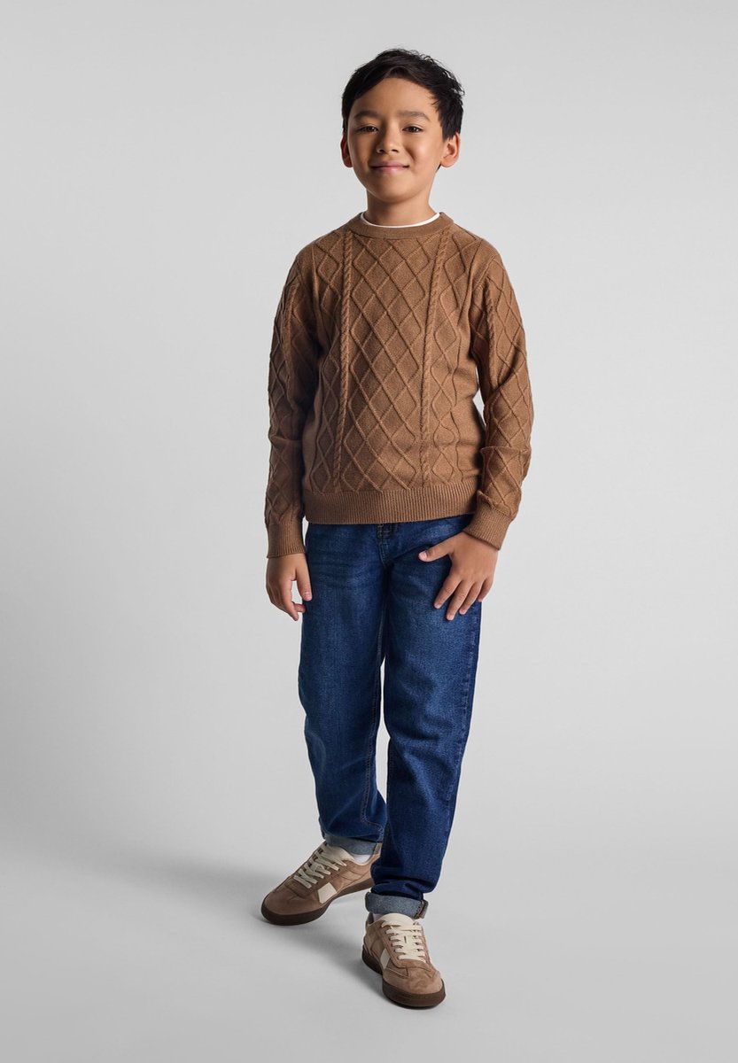 Minoti trui jongens gebreid kabelpatroon - viscose - bruin