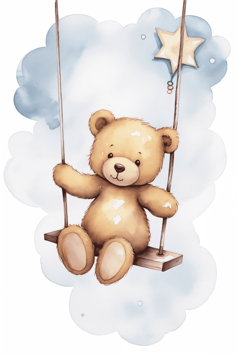 Lief Beertje - Teddybeer - Beertje op Schommel - Kinderkamer - Babykamer - voor Kinderen - Beren - posters - formaat 70x100cm - Wanddecoratie - L1868YR