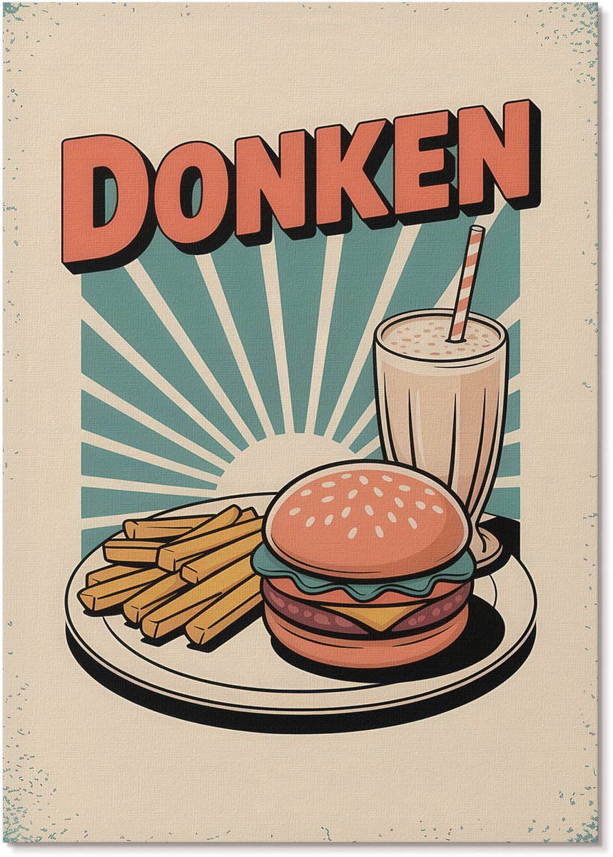 Tulup Polycanvas Poster - Retro Fastfood, Poster - A4 - Beige Motief - Rechthoek - Wandkunst - Woonkamer, Slaapkamer, Kantoor - Retro