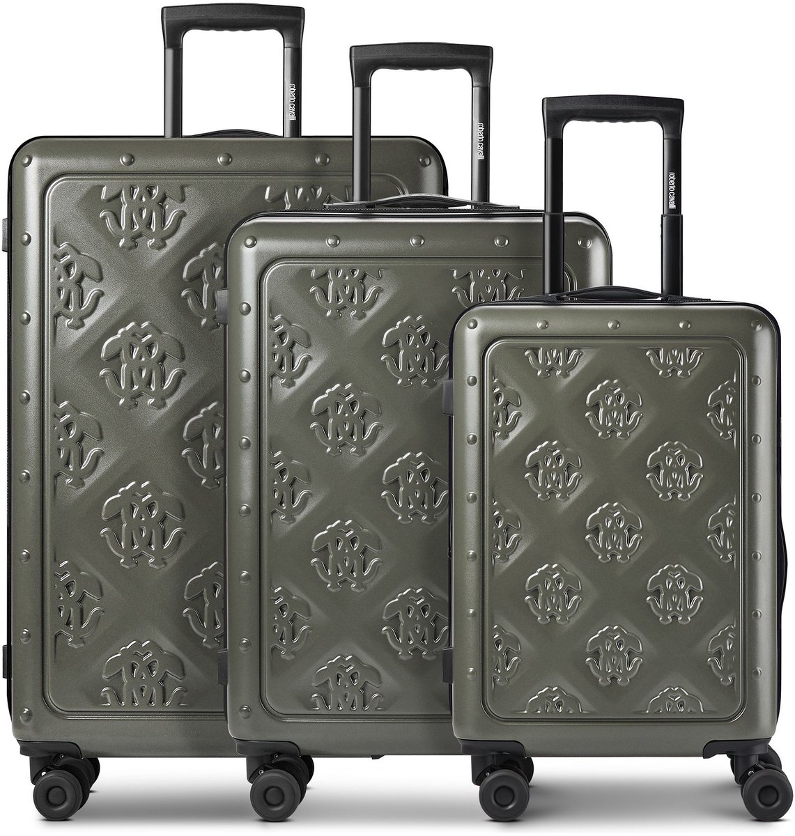Roberto Cavalli Florence 4 wielen Kofferset 3-delig met uitbreidingsplooi - Harde bagage - TSA slot - olive