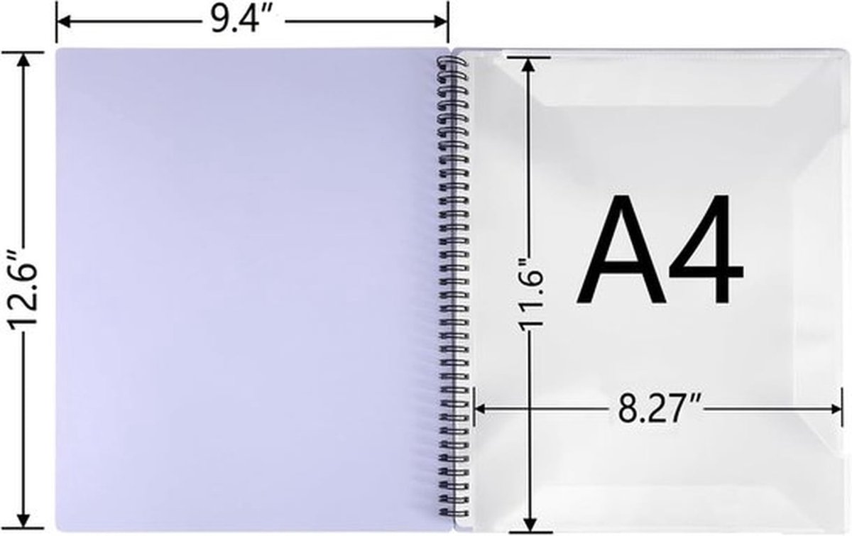 A4-map voor bladmuziek, aantekeningen toegestaan, ontspiegelend, spiraalgebonden bladmuziekorganizer met 60 pagina's, paars.