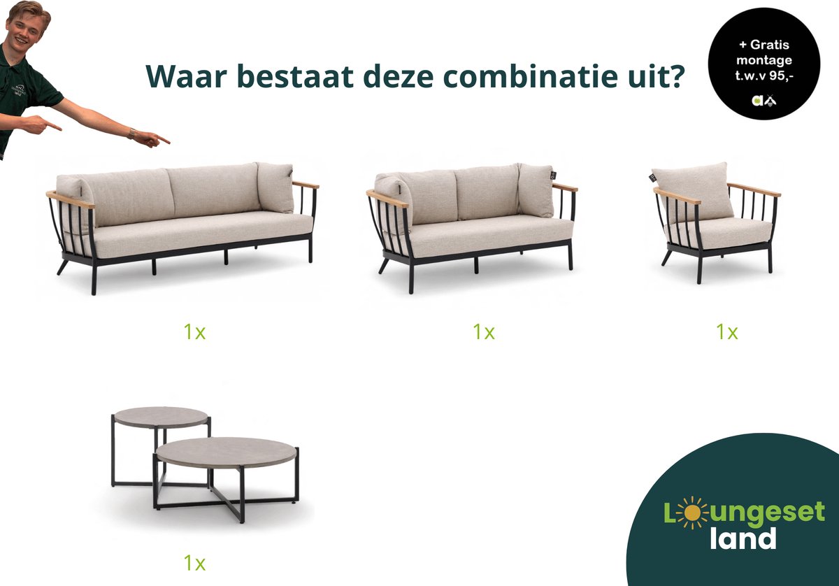 Apple Bee Condor Loungeset Nr. 13 - 5-delig - Black - BEE Wett