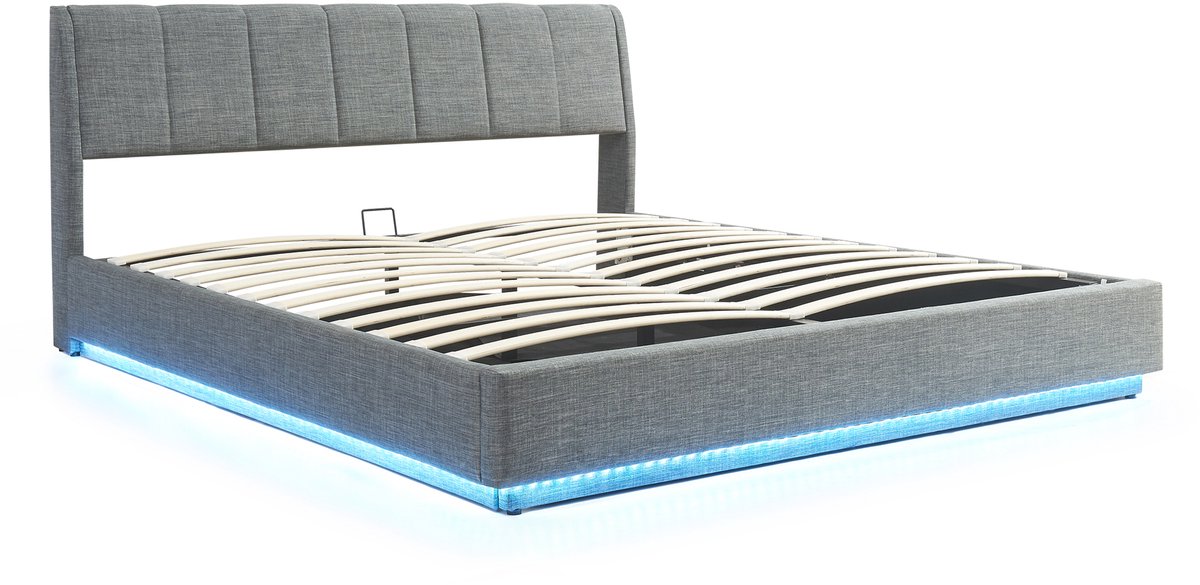Tweepersoonsbed Tröstiar met LED 180x200 cm antraciet [en.casa]