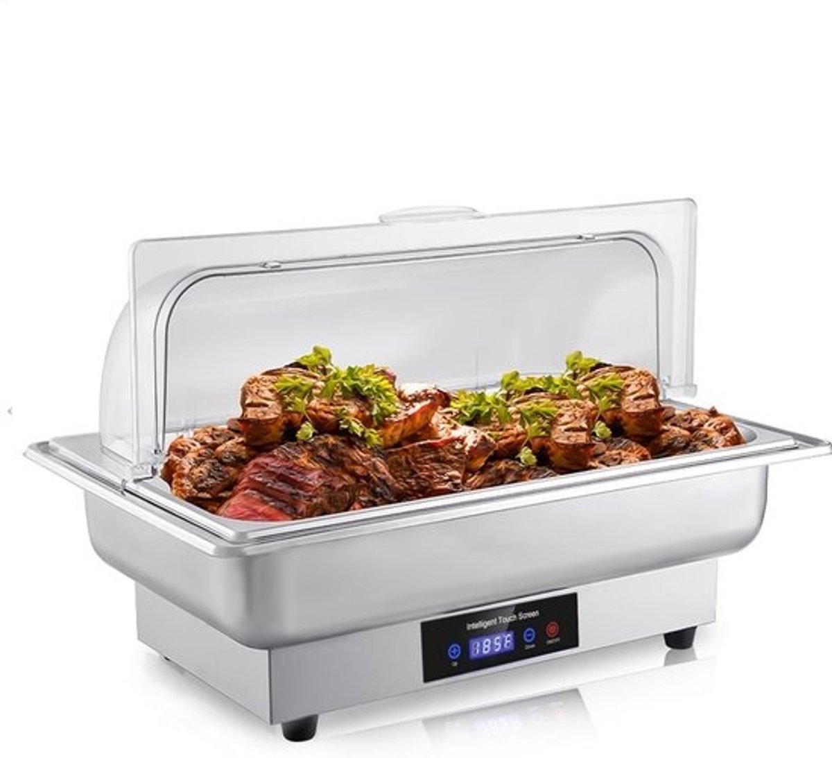 Elektrische Buffetwarmer - Voedselverwarmer Serveerstation - Grote Bijeenkomsten - Temperatuurcontrole Touch - 9 Qt Roestvrij Staal - Zilver