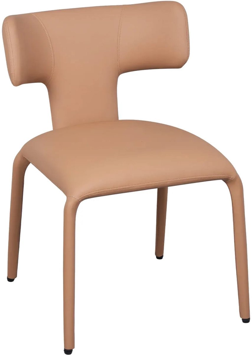 Klarven Eetkamerstoelen Leer lichtbruin - Eetkamerstoelen Set Van 2 - Dining Chairs - Ergonomische gebogen rugleuning - Stabiel metalen frame - Draagvermogen 150 kg - Zitoppervlak 46x45cm