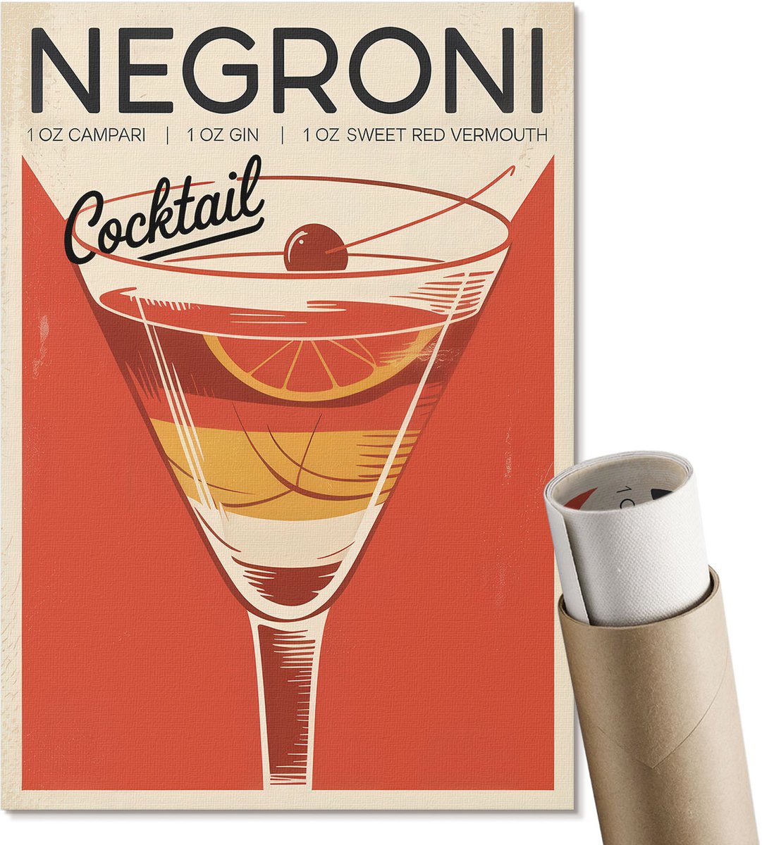 Coloray Polycanvas Wandposter - Vintage Cocktail, Poster - A4 - Rood Poster - Rechthoek - Wandkunstwerk - Woonkamer, Slaapkamer, Kantoor - Retro