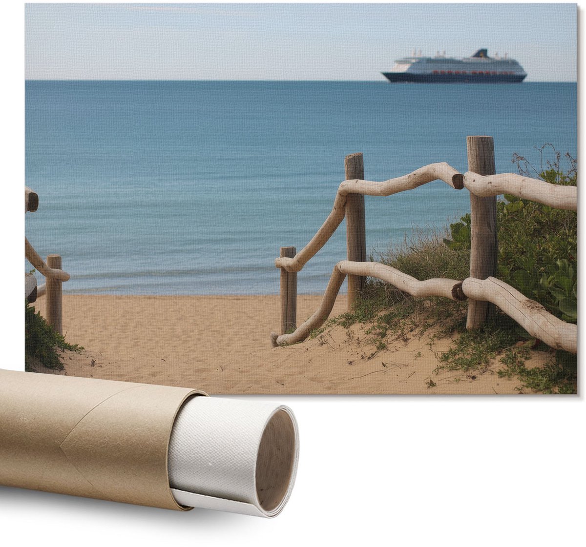 Coloray Polycanvas Wandposter – Uitzicht Op Zee, Blauw – A1 – Groen Motief – Rechthoek – Muurdecoratie – Slaapkamer – Rustiek