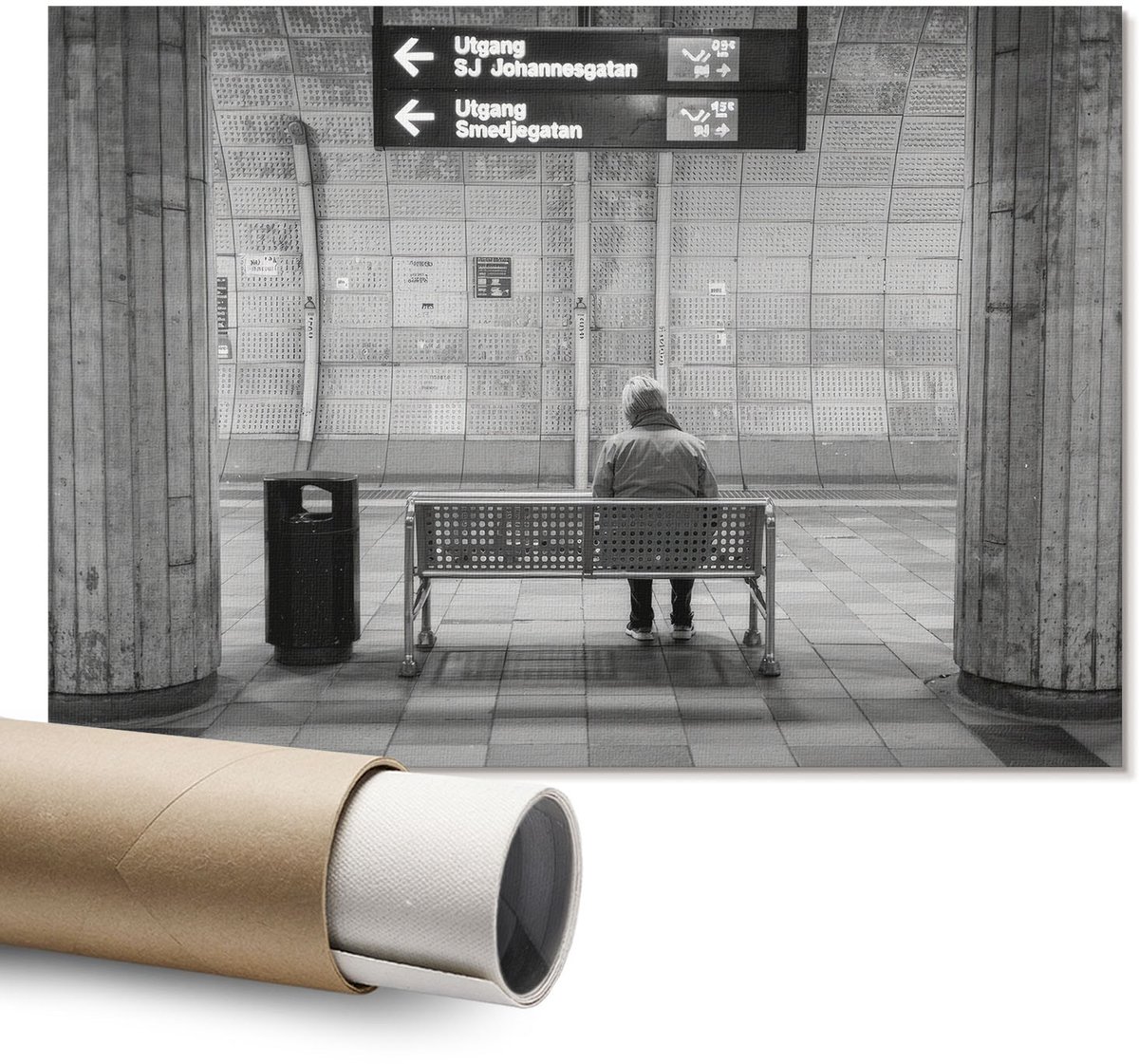 Coloray Polycanvas Wandposter – Metrostation, Grijs – A1 – Roze Wanddecoratie – Rechthoek – Muurdecoratie – Slaapkamer – Romantisch