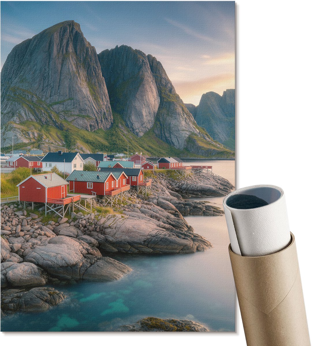 Coloray Polycanvas Wandposter - Nostalgisch Kanaal, Bruin - A4 - Groen Patroon - Rechthoek - Interieurdecoratie - Kantoor - Klassiek