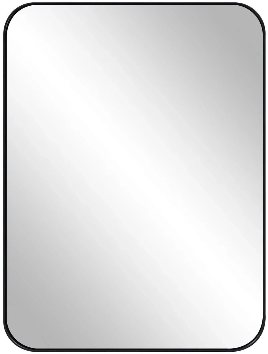 Klarven Wandspiegel Rechthoek Metalen Zwart frame 70lx50w - Heldere Weerspiegeling, Afgeronde Hoeken - B 50 x H 70 cm