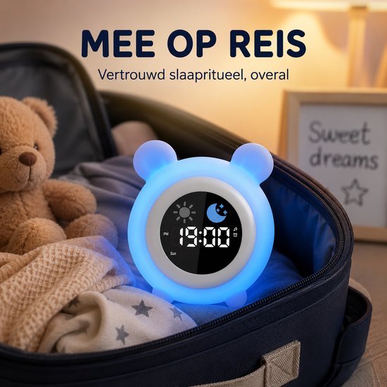 Sercano Slaaptrainer Kinderen Siliconen - Kinderwekker met Nachtlampje - Witte Ruis & 8 Geluiden - Valbestendig - Digitale Wekker - Tik voor 8 Kleuren - 1800mAh - Oplaadbaar van Sercano — afbeelding 4