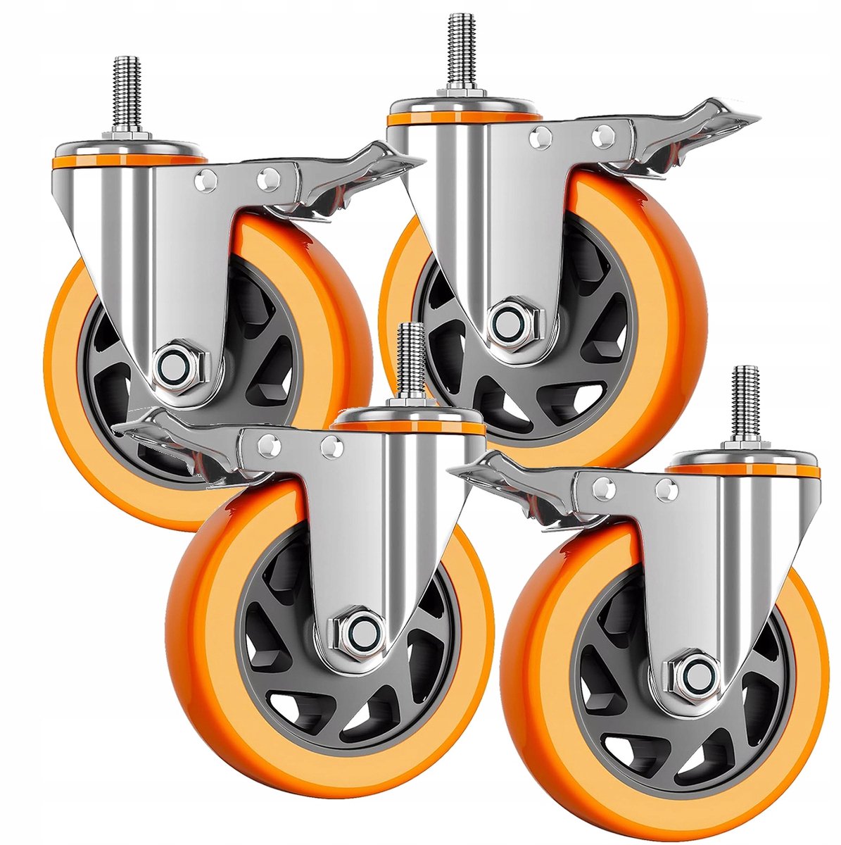 4 Zwenkwielen met Rem, 100mm, 110kg per wiel, Merkloos