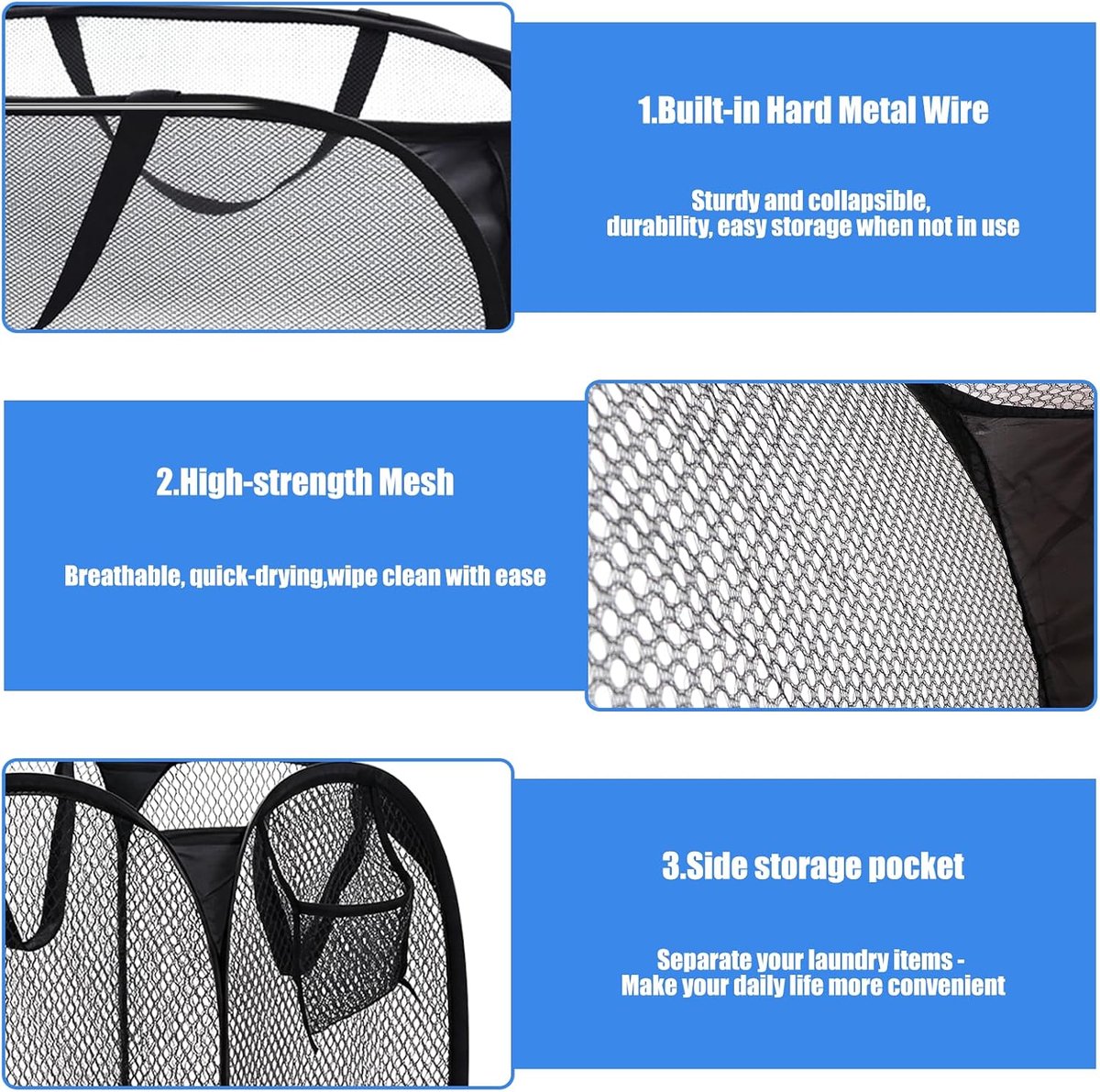 2 stuks Opvouwbare wasmand - pop-up wasmand - wasmand met hengsels en zijvakken - Opbergmand - voor slaapkamer, wasruimte en camperreizen - 36 x 36 x 56 cm — cadeau in Cadeau-ideeën - foto 6