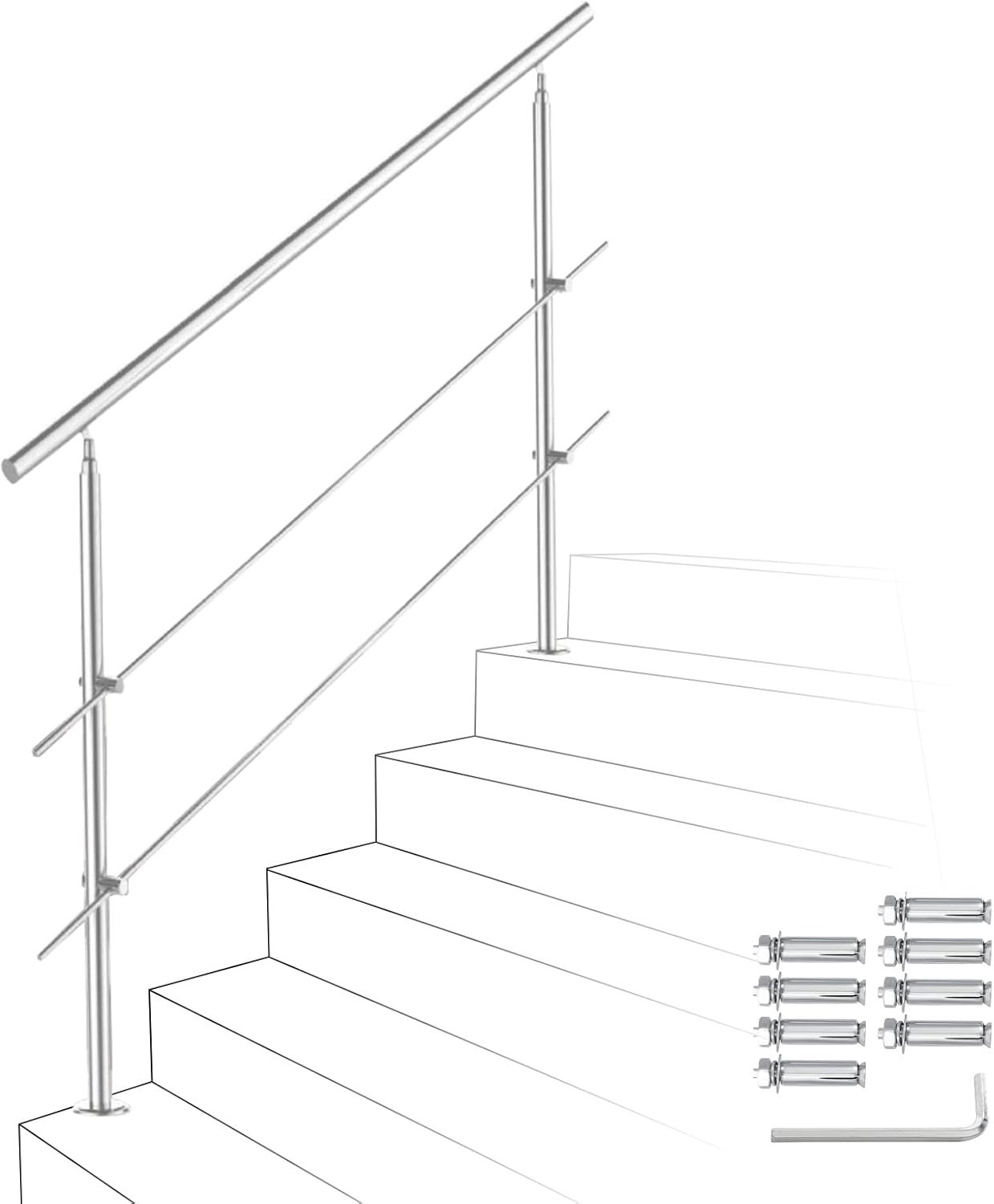 Trapleuning 150 cm - roestvrij staal - verstelbare hoek - voor binnen en buiten - ServiceTopper