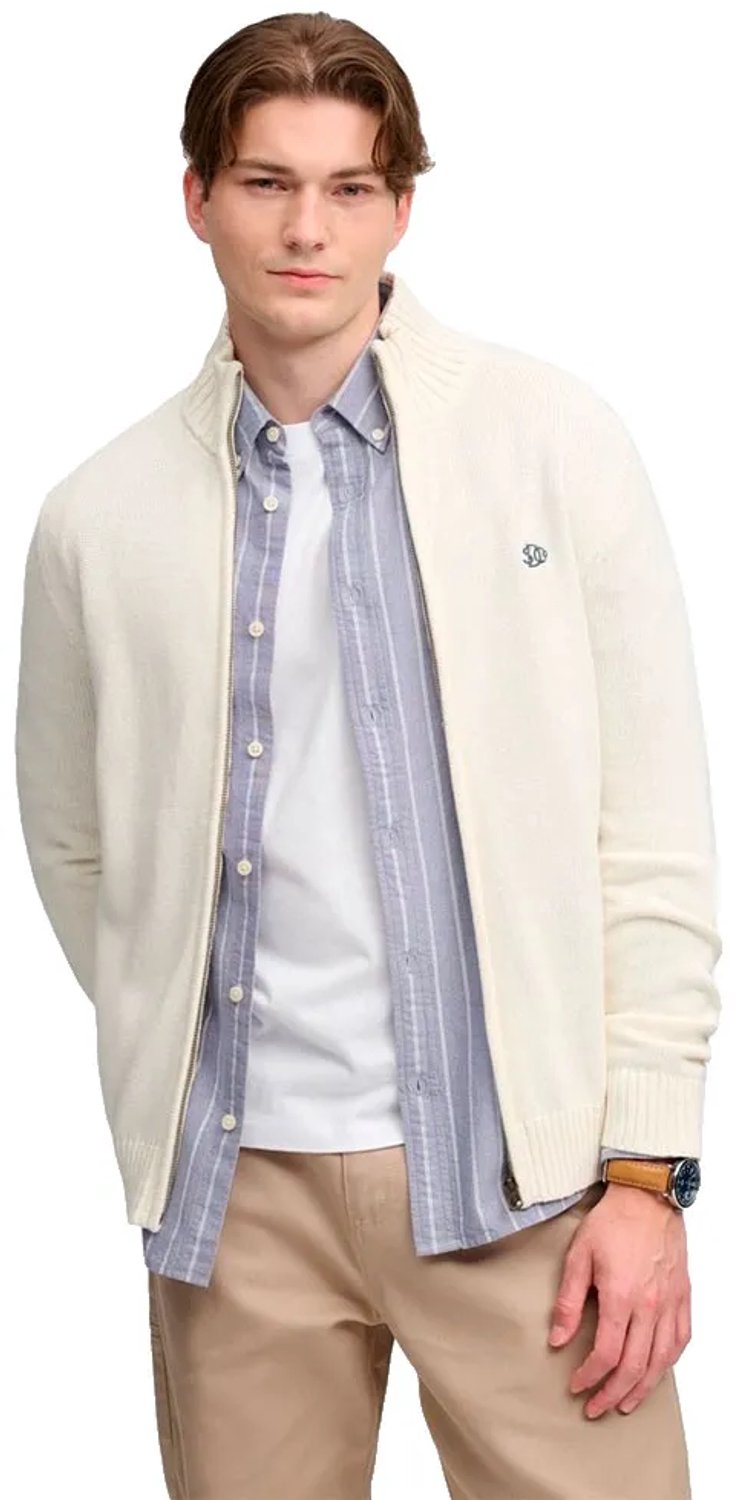 Superdry Katoenen Gebreide Trui Met Rits Heren Cardigans Creme