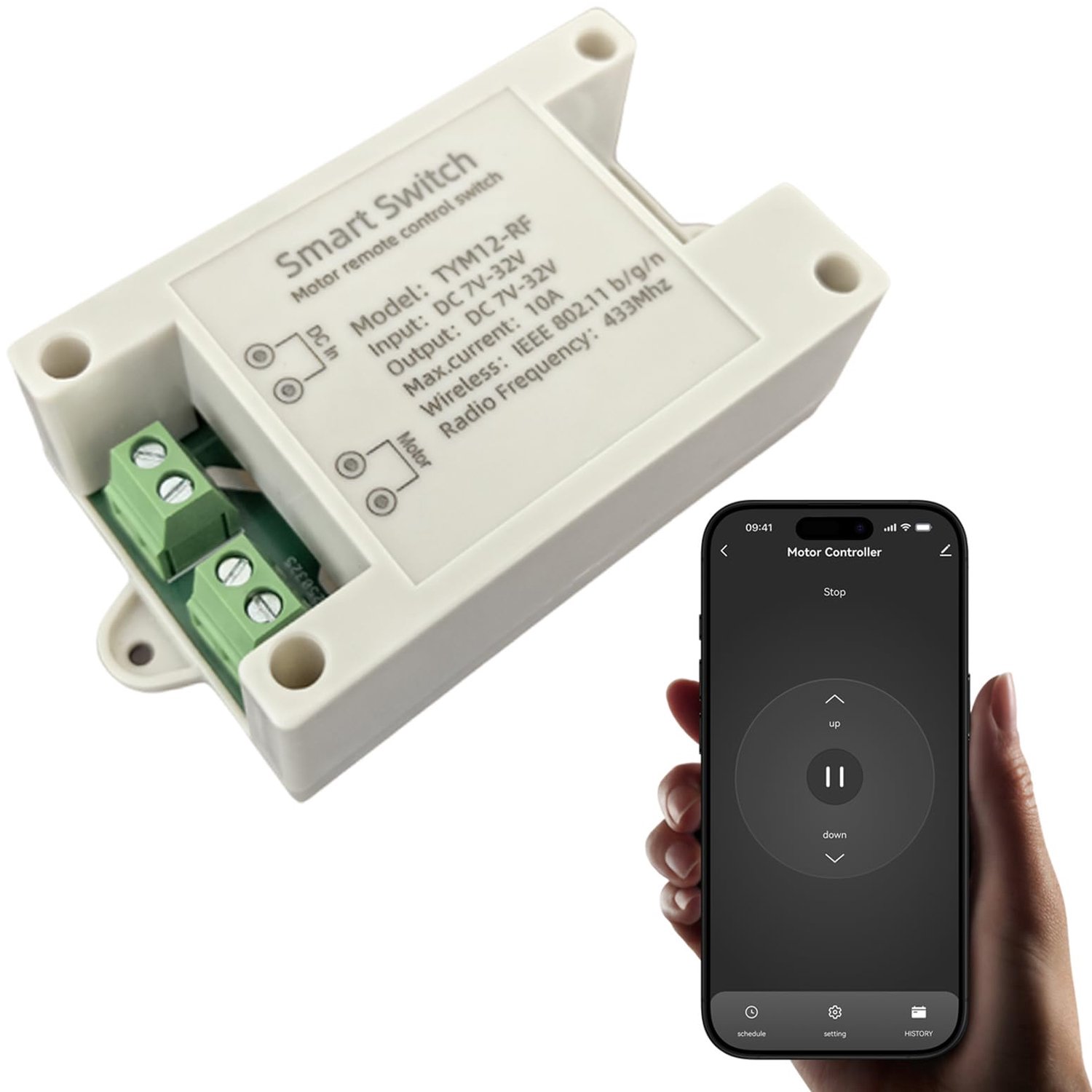 WiFi smart controller voor DC motoren met voorwaartse en achterwaartse beweging,geschikt voor afstandsbediening van 12V/24V lineaire actuatoren en elektrische duwstangen via de App