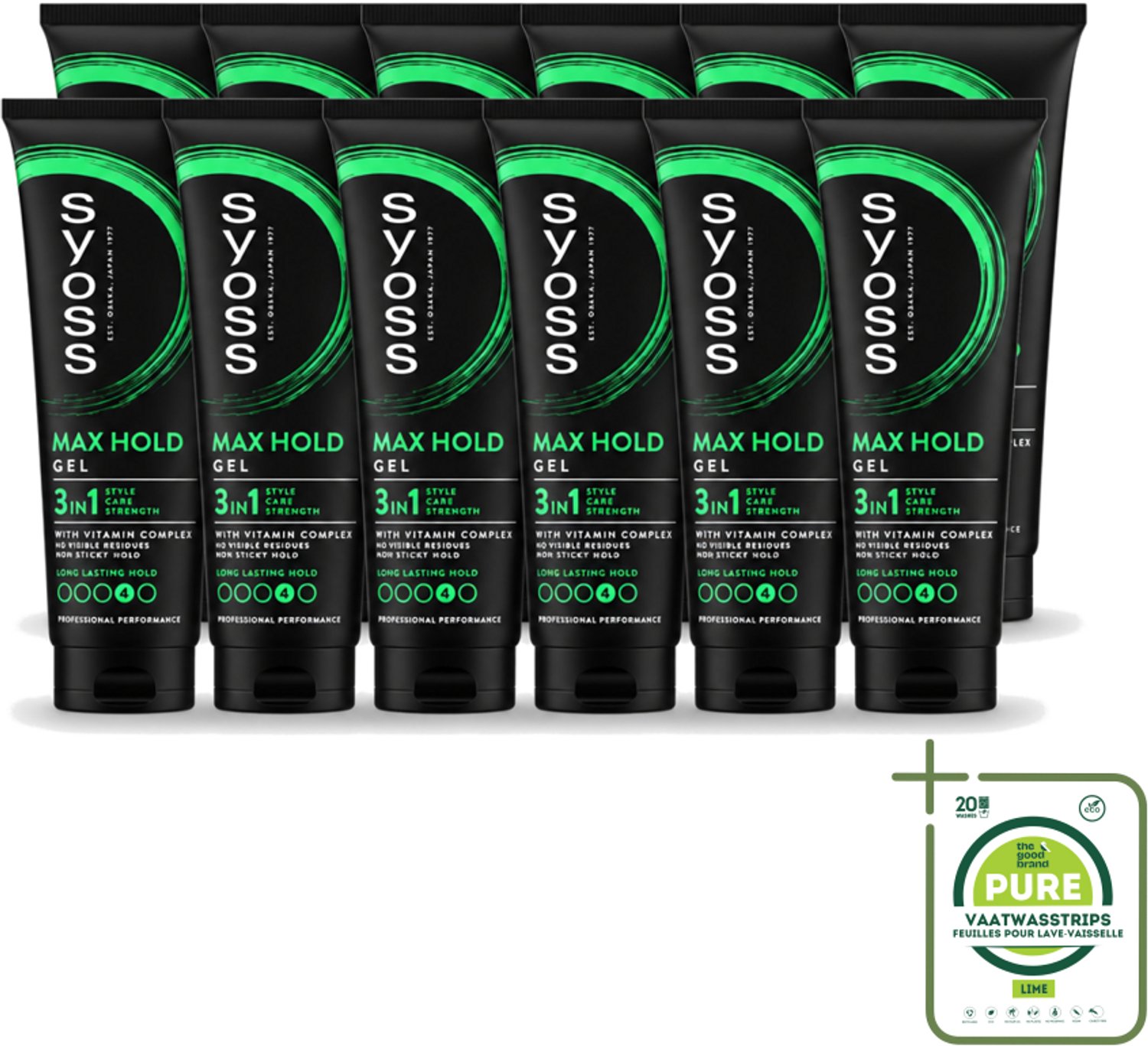 12 x Syoss - Max Hold - Haargel - Maximale Hold - 250 ml - Grootverpakking - Vaatwasstrips - Haargel - Maximale Hold - Styling - Haarverzorging - Haarherstel