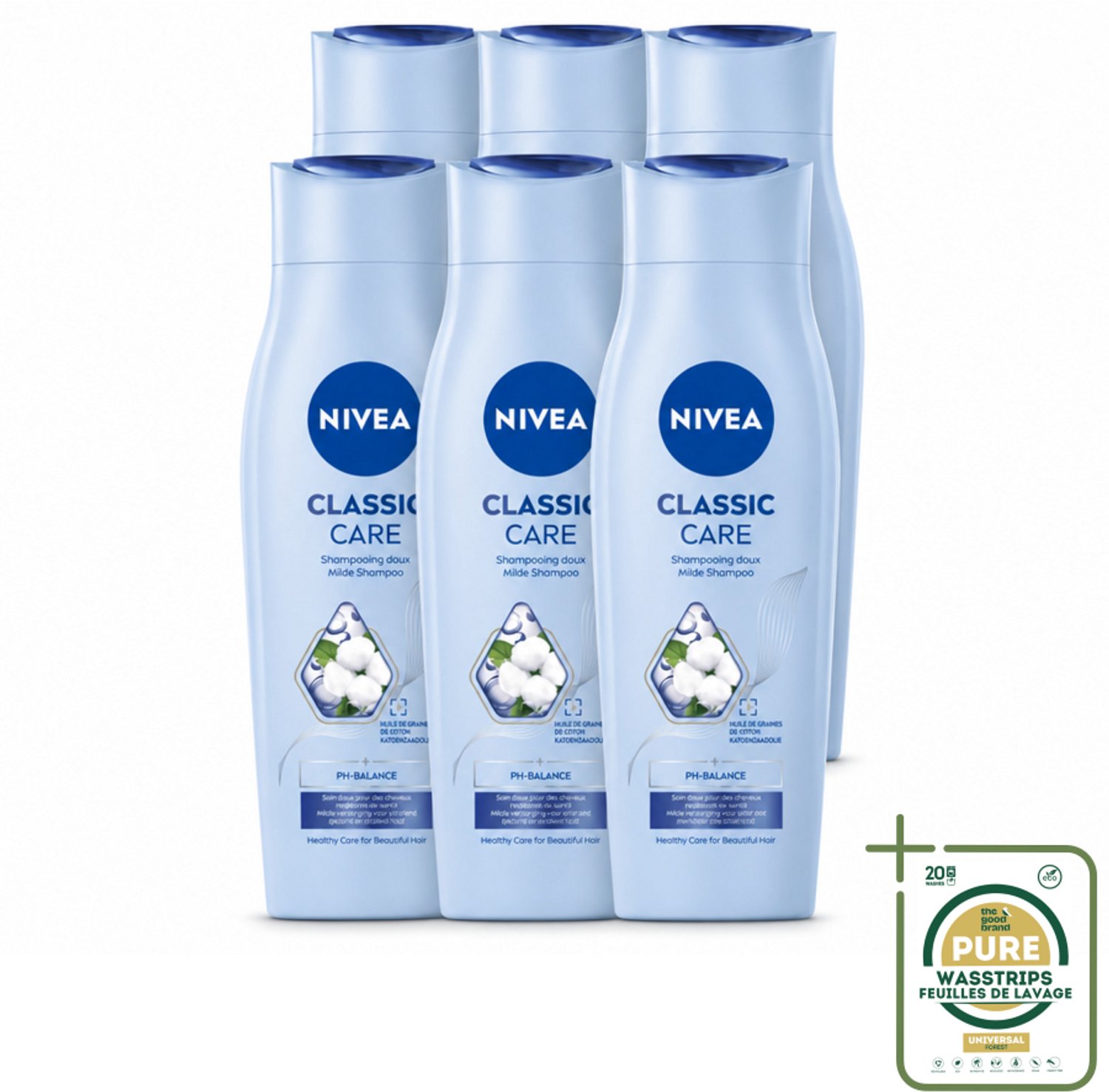 6 x NIVEA - Shampoo - Klassieke Verzorging - Gezonde Zorg - Glanzend Haar - 250 ml - Wasstrips - Shampoo Voor Haar - Gezond Haar - Glanzend Haar - Verzorgend Shampoo - Dagelijks Shampoo