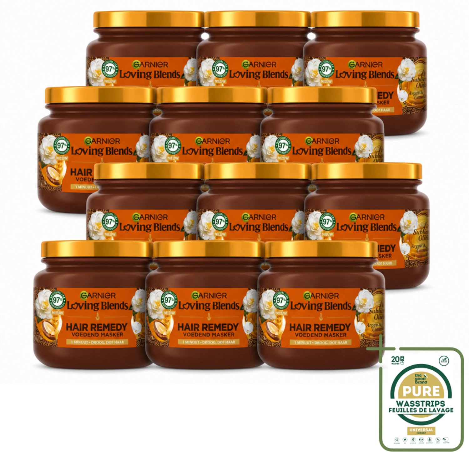 12 x Garnier - Loving Blends - Haarmasker - Argan & Cameliaolie - Droog & Dof Haar - 340 ml - Wasstrips - Haarmasker - Arganolie - Cameliaolie - Droog Haar - Dof Haar