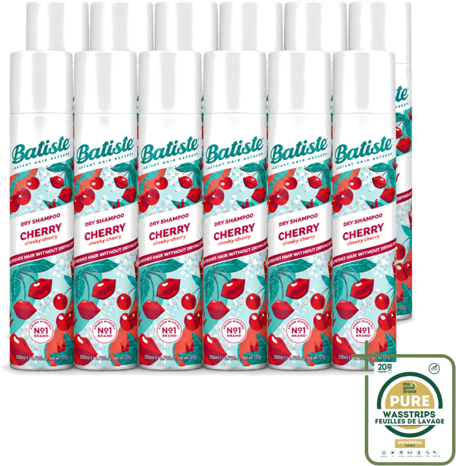 12 x Batiste - Cherry - Droogshampoo - Kersenbloesem Geur - Verfrist en Geeft Volume - 200ml - Wasstrips - Droogshampoo - Kersenbloesem - Haarverfrissen - Haarvolume - Vet Haar