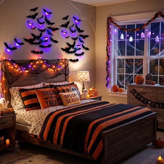 24 stuks LED Halloween decoraties vleermuis lichten, 3D gloed donkere — afbeelding 5
