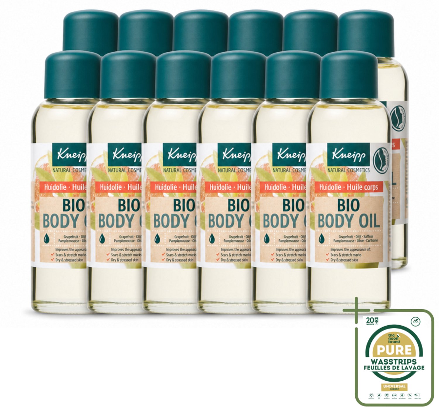 12 x Kneipp - Huidolie - Bio - Voor striae & littekens - 100 ml - Wasstrips - Huidverzorging - Striae - Littekens - Droge Huid - Huidelasticiteit