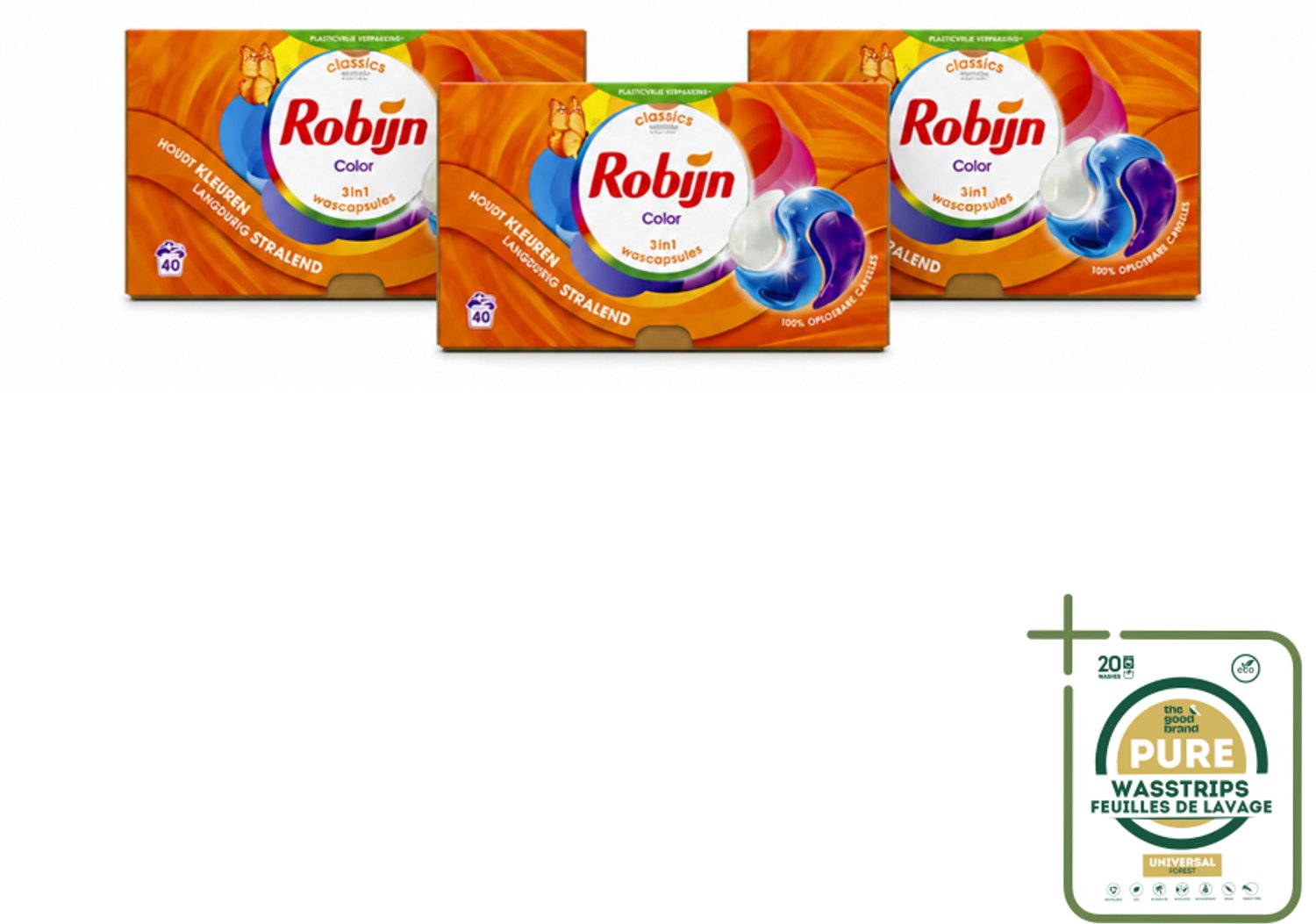 3 x Robijn - 3-in-1 Color - Wascapsules - 40 Wasbeurten - Wasstrips - 3-in-1 Wascapsules - Gekleurde Was - Kleurbescherming - Wasgeur - Biologisch Afbreekbaar