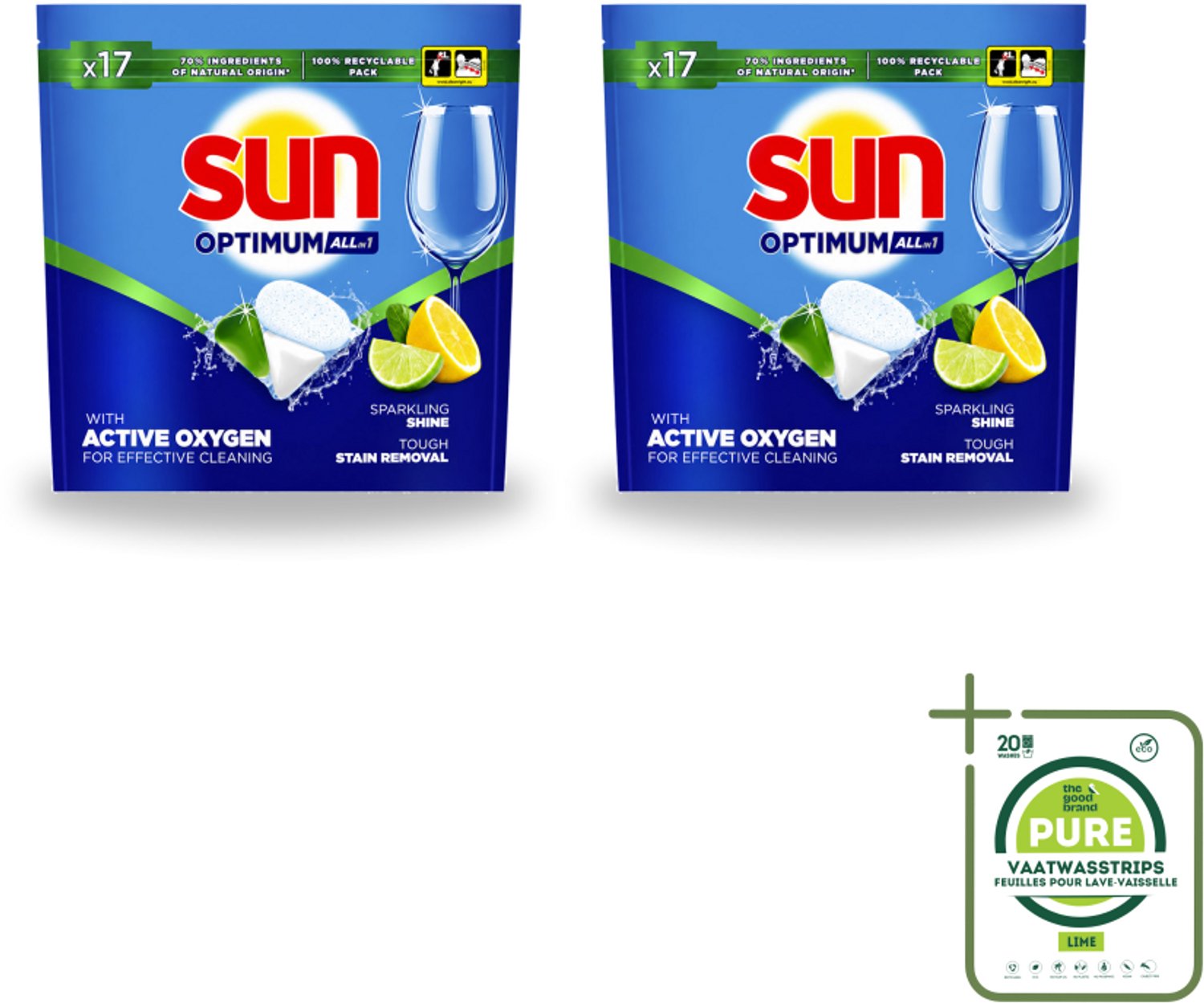 2 x Sun - Vaatwascapsules - Citroen - 17 capsules - Grootverpakking - Vaatwasstrips - Vaatwasmiddel - Vaatwasser - Citroengeur - Reinigingscapsule - Glans