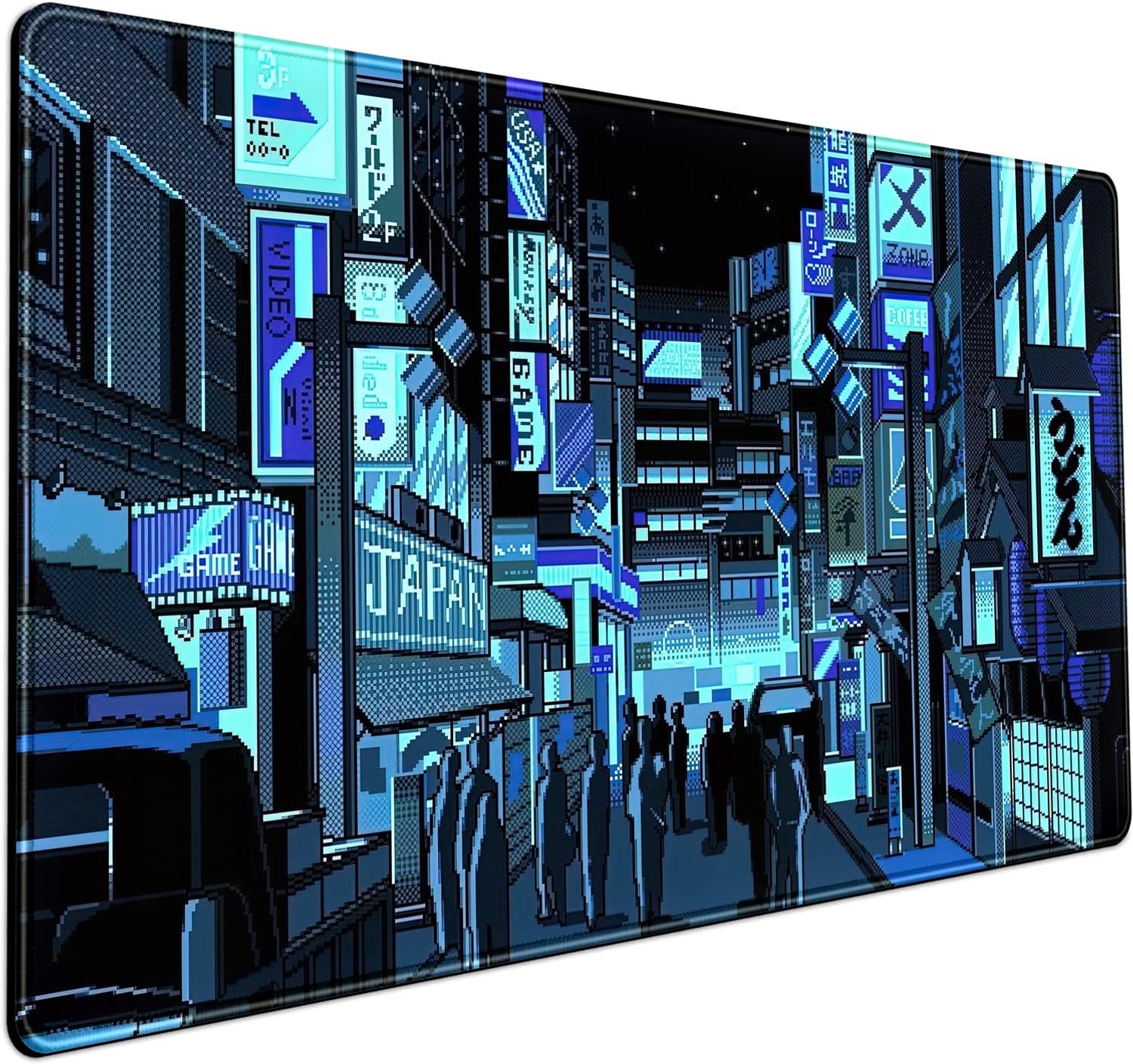 Mechanical Cattle Japanse gaming arcade blauwe grote muismat toetsenbord bureau uitgebreid kantoor decor, pc laptop pads (31,5 x 15,7 inch) met gestikte randen basis muismat XXL