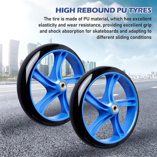 2 stuks stepwielen 200 mm, reservewielset 200 × 40 mm met ABEC 7-lagers, stepwiel voor step, compatibel met stad, stunt, rolstoelwiel voor — afbeelding 2